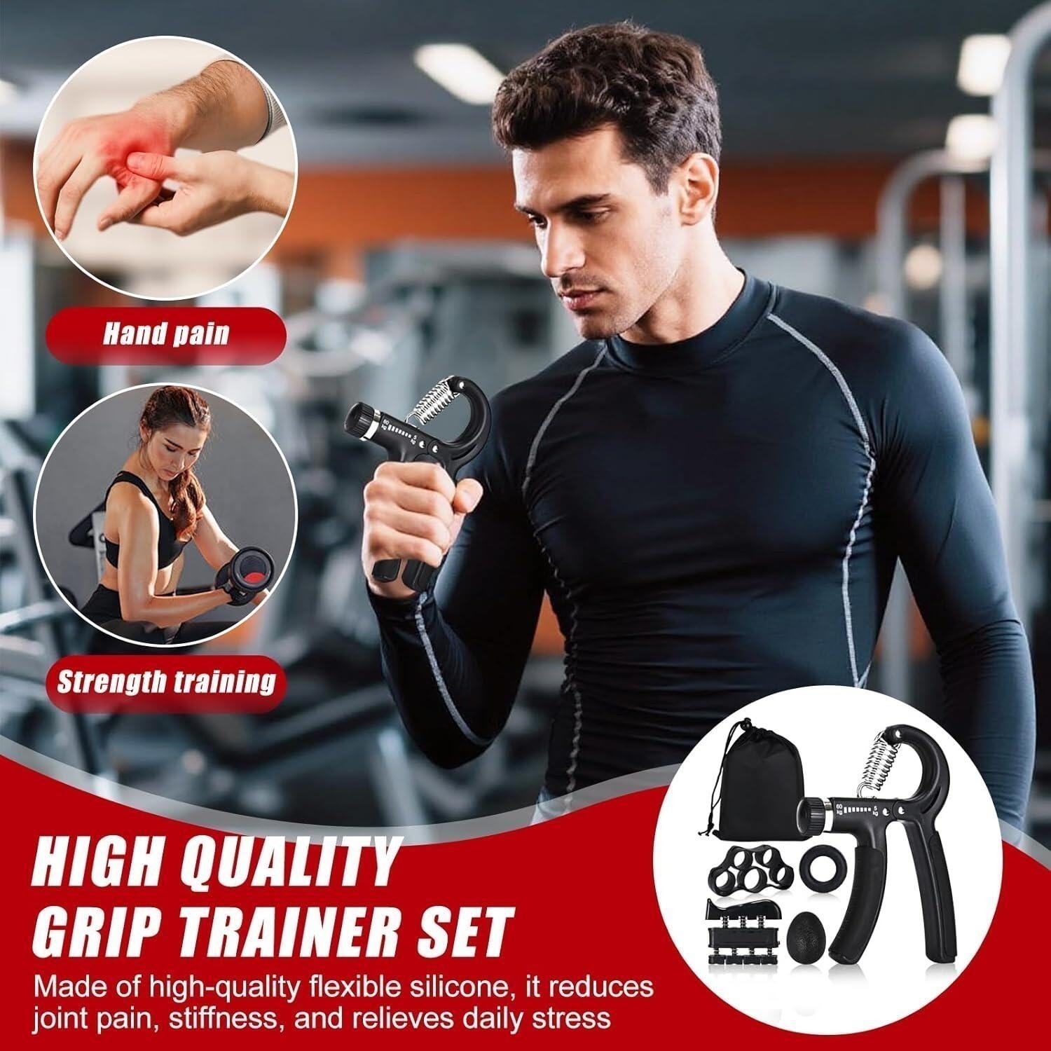 Hand Grip Strengthener Forearm Power Trainer Kit - 5 Pack Adjustable Resistance