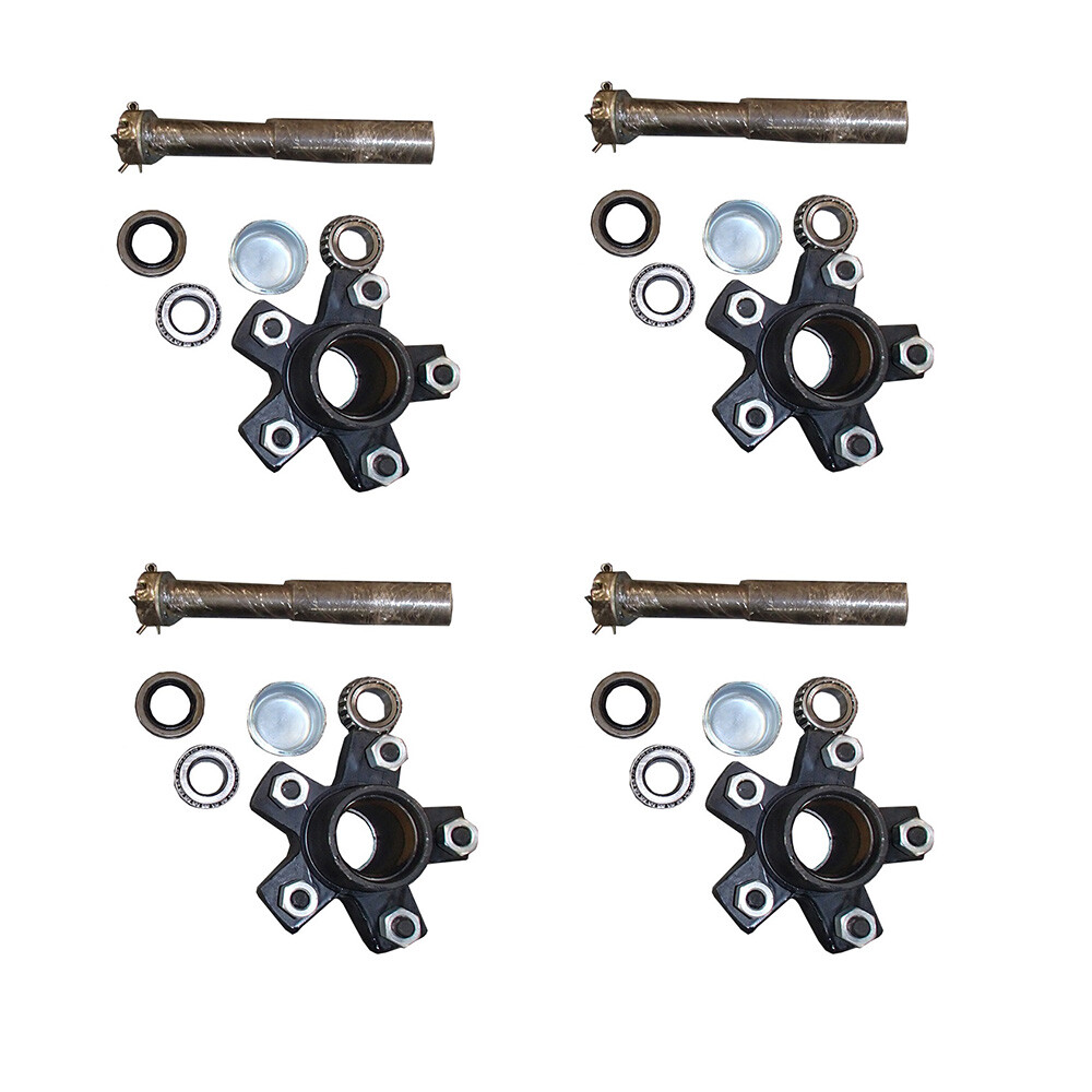 4 Trailer Axle Kits 2,000 lbs 5 on 4.5" Bolt Pattern Idler Hubs Round Spindles