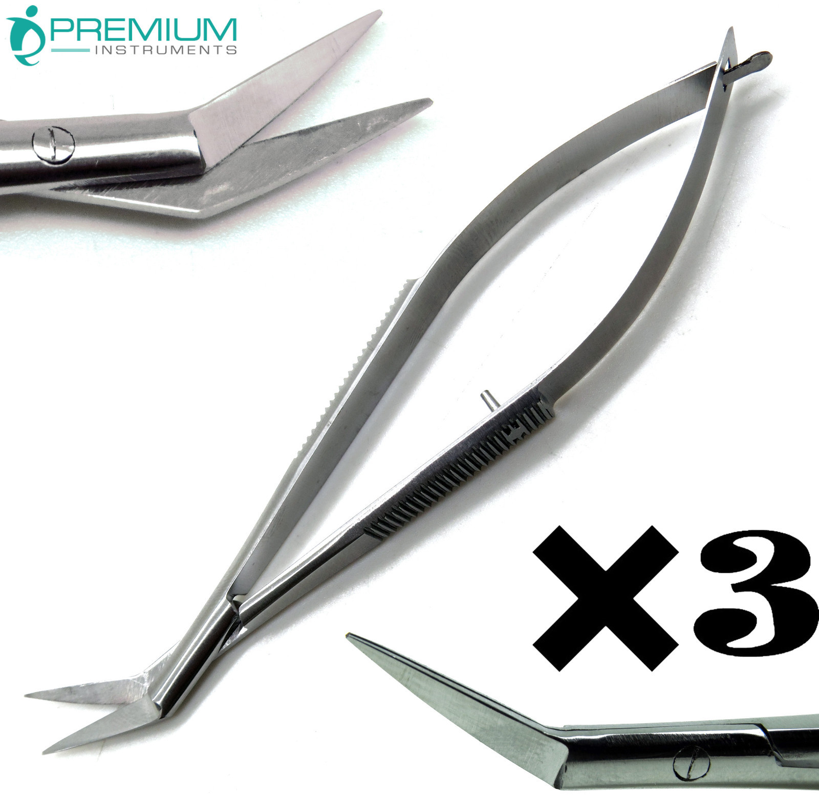 3× Castroviejo Angled Scissors Sharp/Sharp 4.75" Sqeeze Spring Micro Instruments