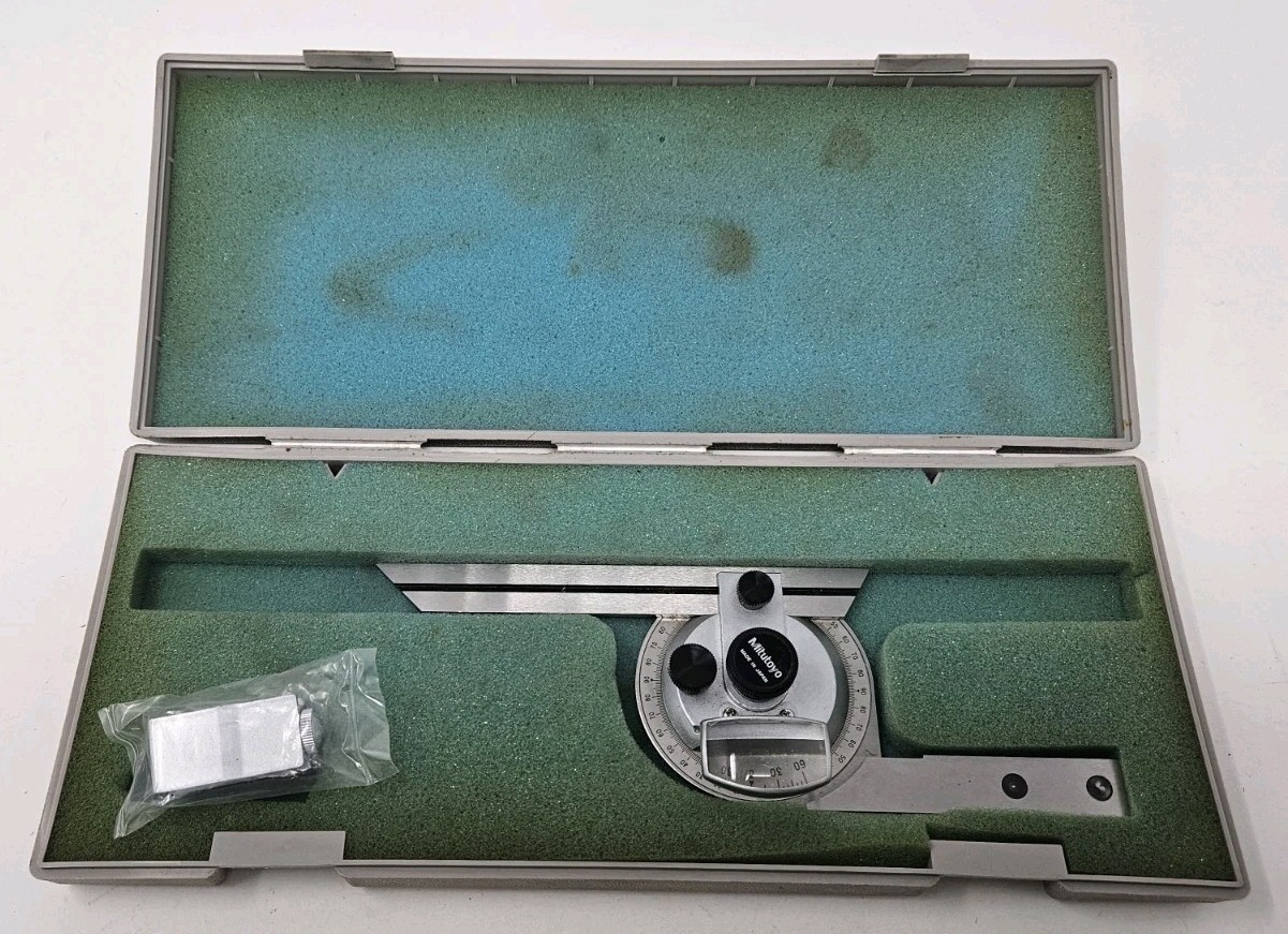 Mitutoyo Series 187 Universal Bevel Protractor w/ 6" Blade Vintage Tool Case