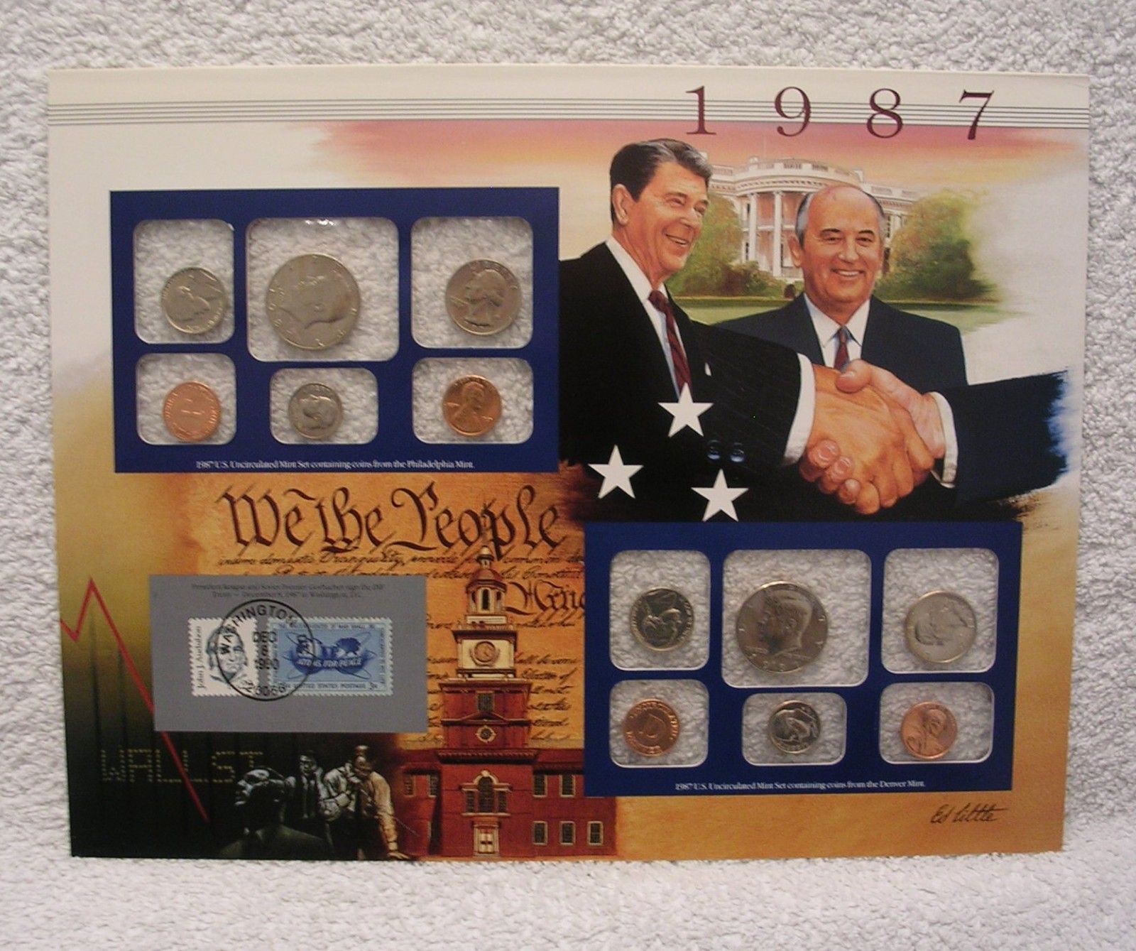 1987 Uncirculated Mint Sets - Postal Commemorative Society Coin & Stamp Panel