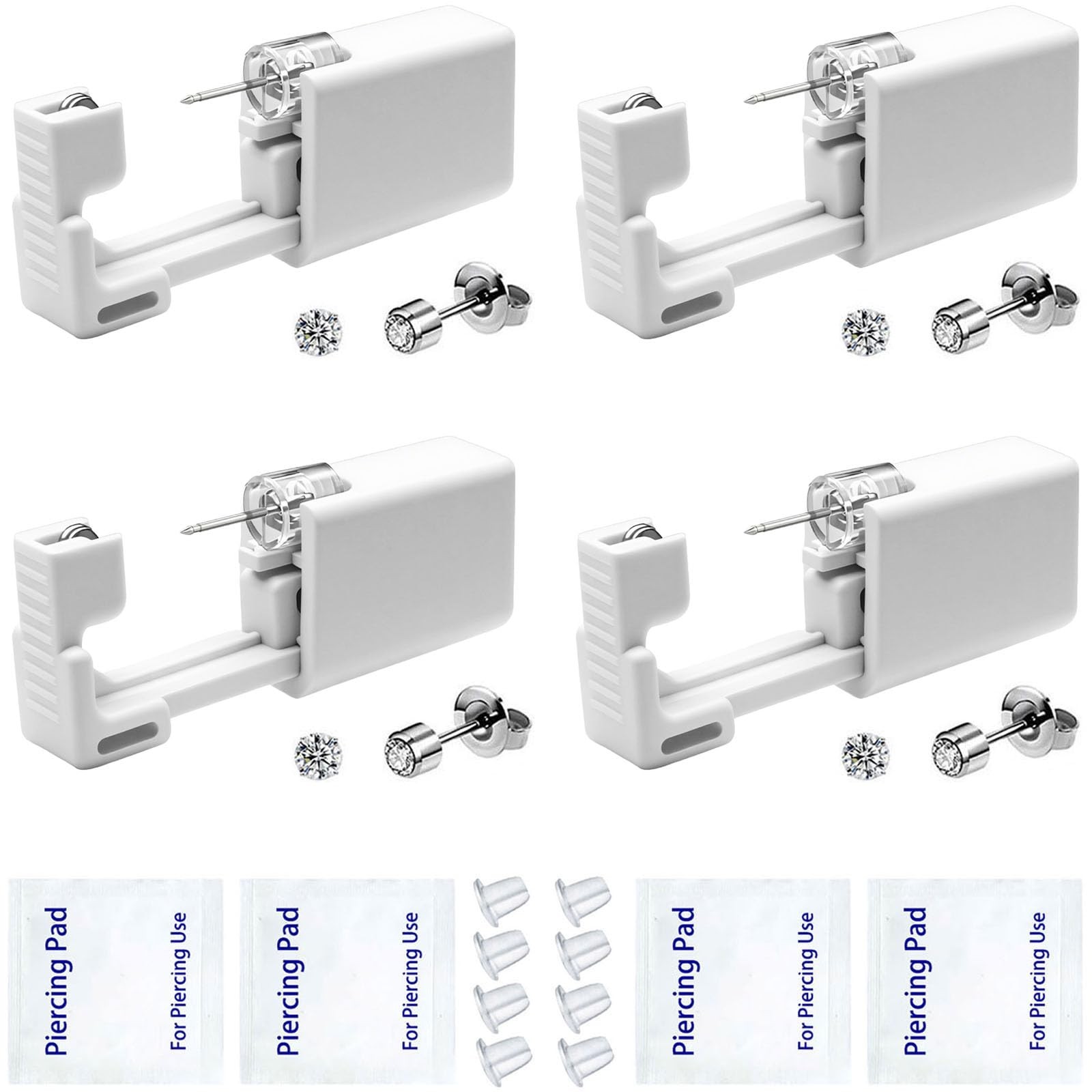 4 Pack Ear Piercing Kit, Disposable Ear Piercings Kits With Silver Earring St...