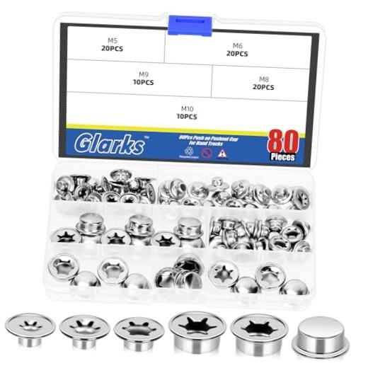 80pcs M5 M6 M8 M9 M10 Push on Pushnut Cap Stud Set, Axle Pushnut Fastener