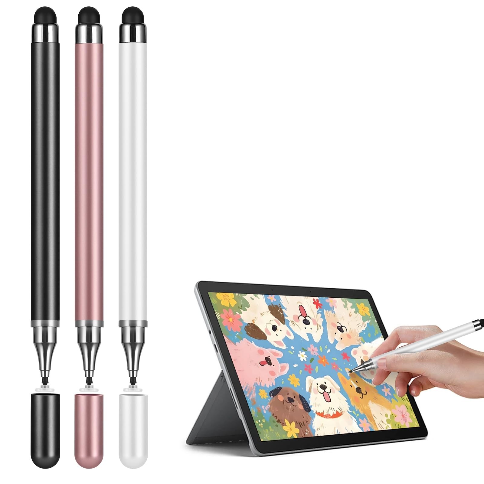 3-Pack Universal Stylus Pen for Touch Screens - Fine Black with Silver Tip
