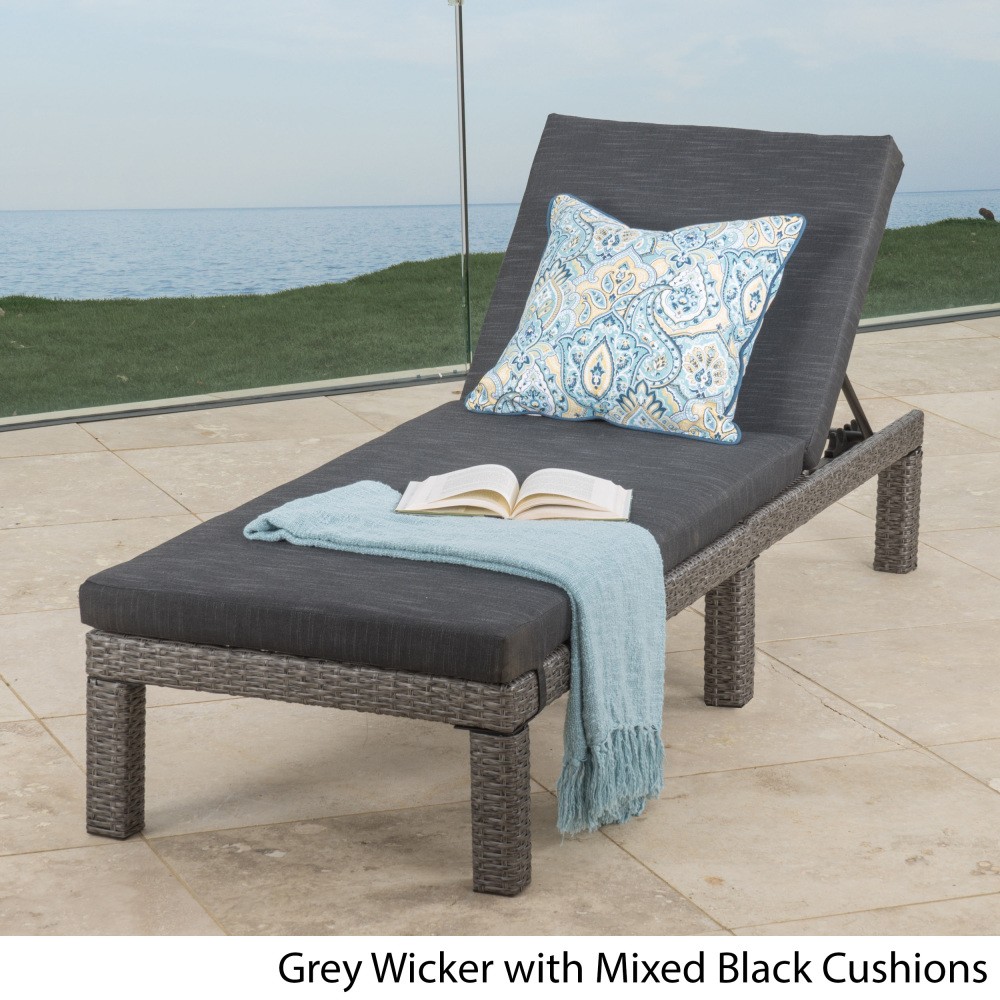 Outdoor Patio Chaise Lounge Cushion Waterproof in Modern Black PE Rattan, 77"