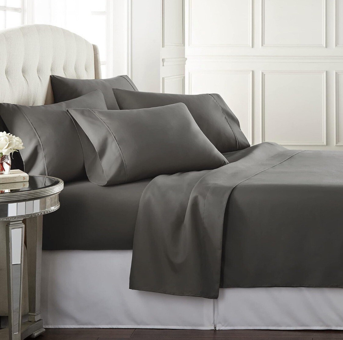 Danjor Linens Gray Queen Size Bed Sheet 6 Piece 1800 Bedding w Deep Pocket