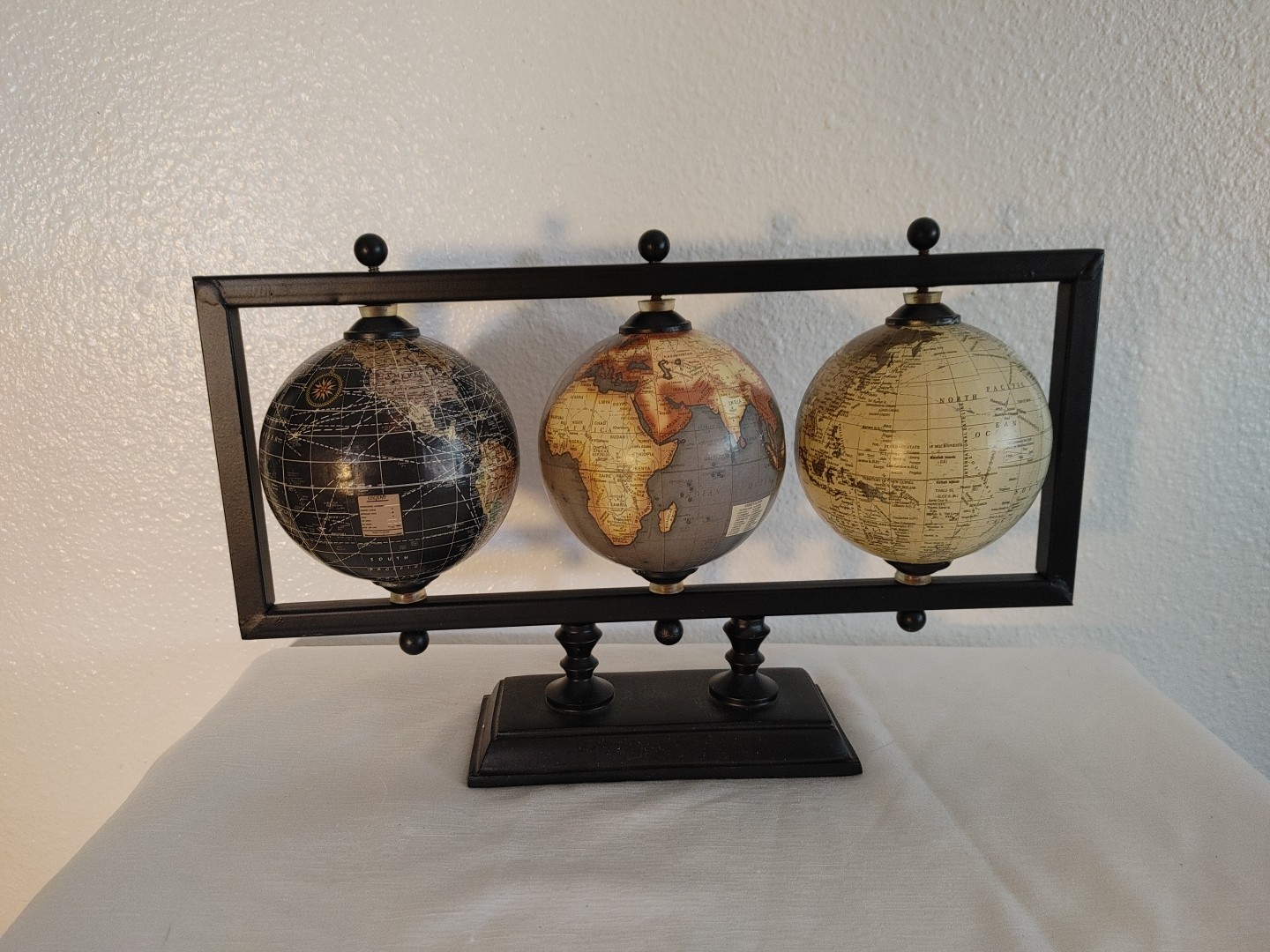 Triple Globe Centerpiece 14" X 8" Decorative Conversation Home Office Bookshelf