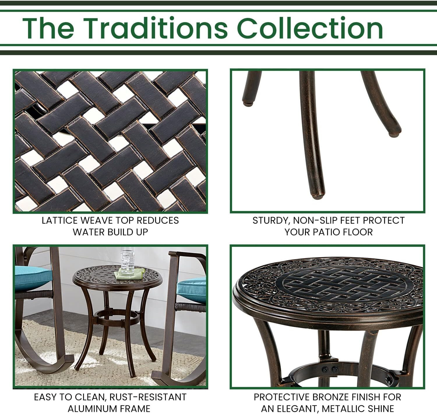 Durable 18" Round Aluminum Side Table - Weather-Resistant Bronze Finish