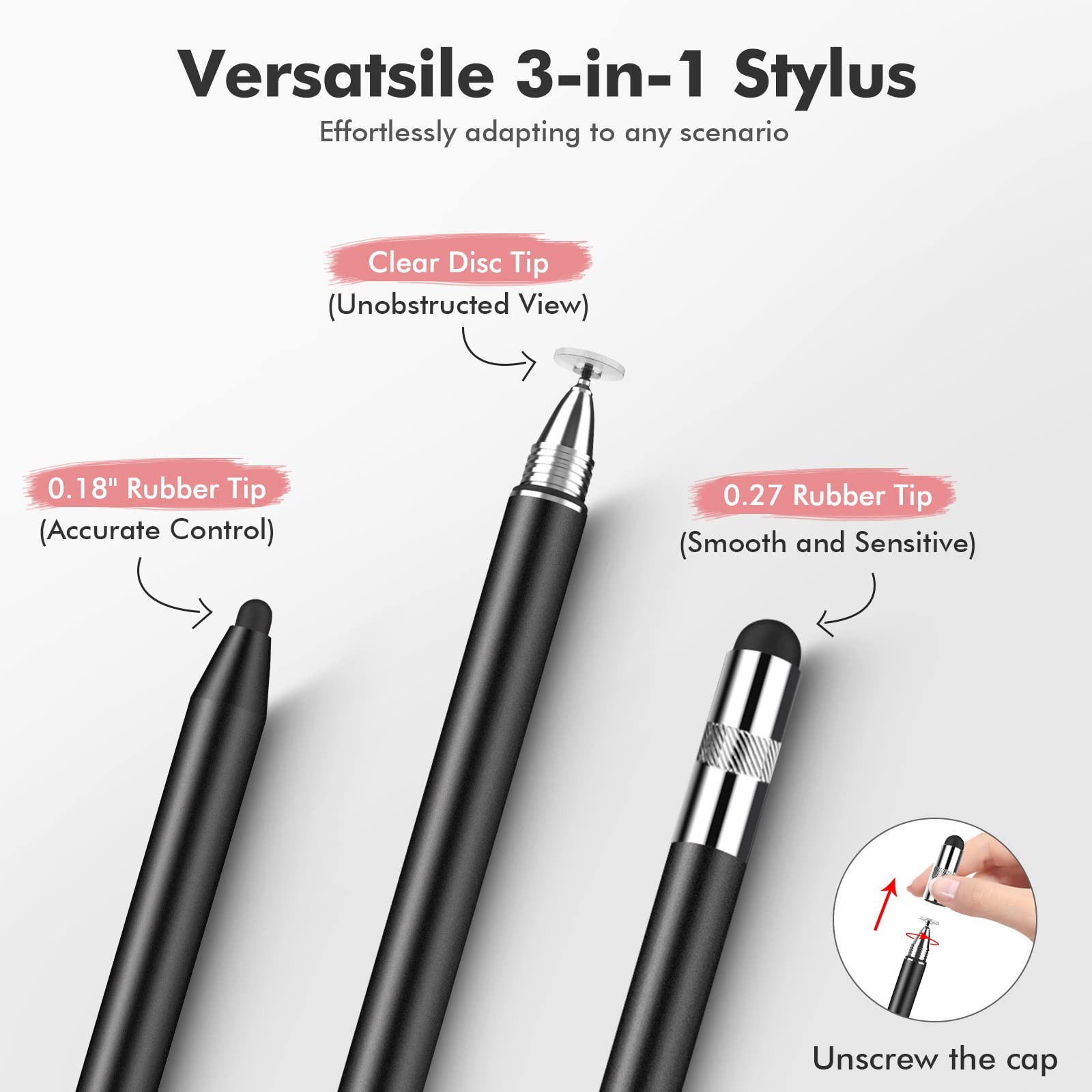 3 in 1 Stylus Pens Touch Screens, High Sensitivity & Precision Capacitive Stylus