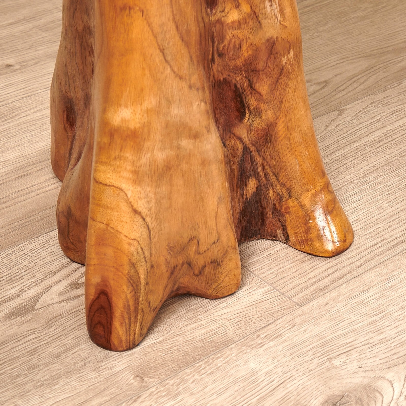 Rustic Teak Tree Stump Table – Live Edge Side Table or Stool, Natural Wood, Gift