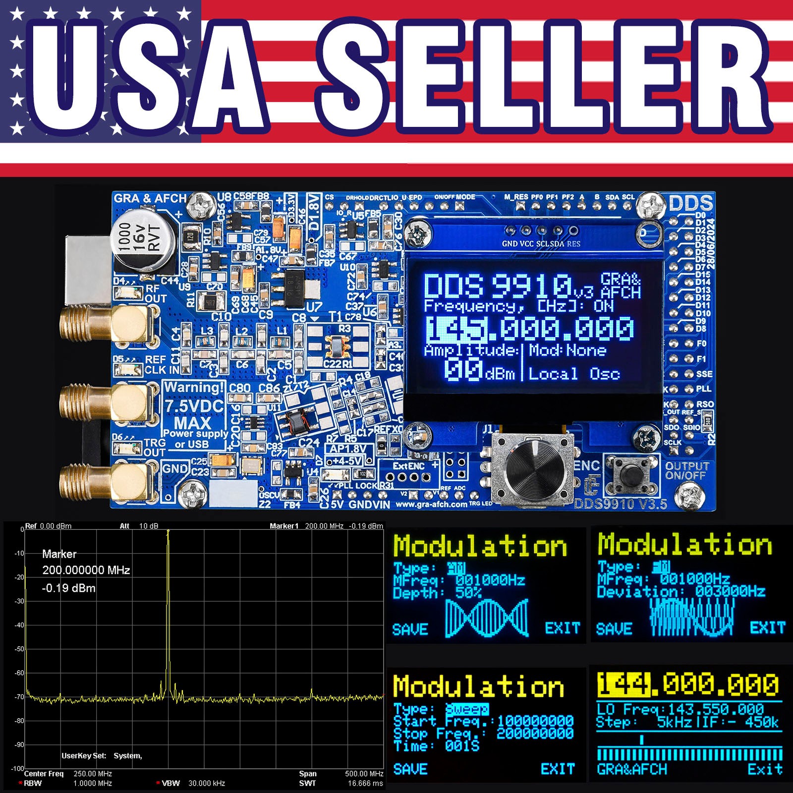 DDS AD9910 v3.6 Shield for Arduino RF Signal Generator AM/FM/SWEEP - USA SELLER
