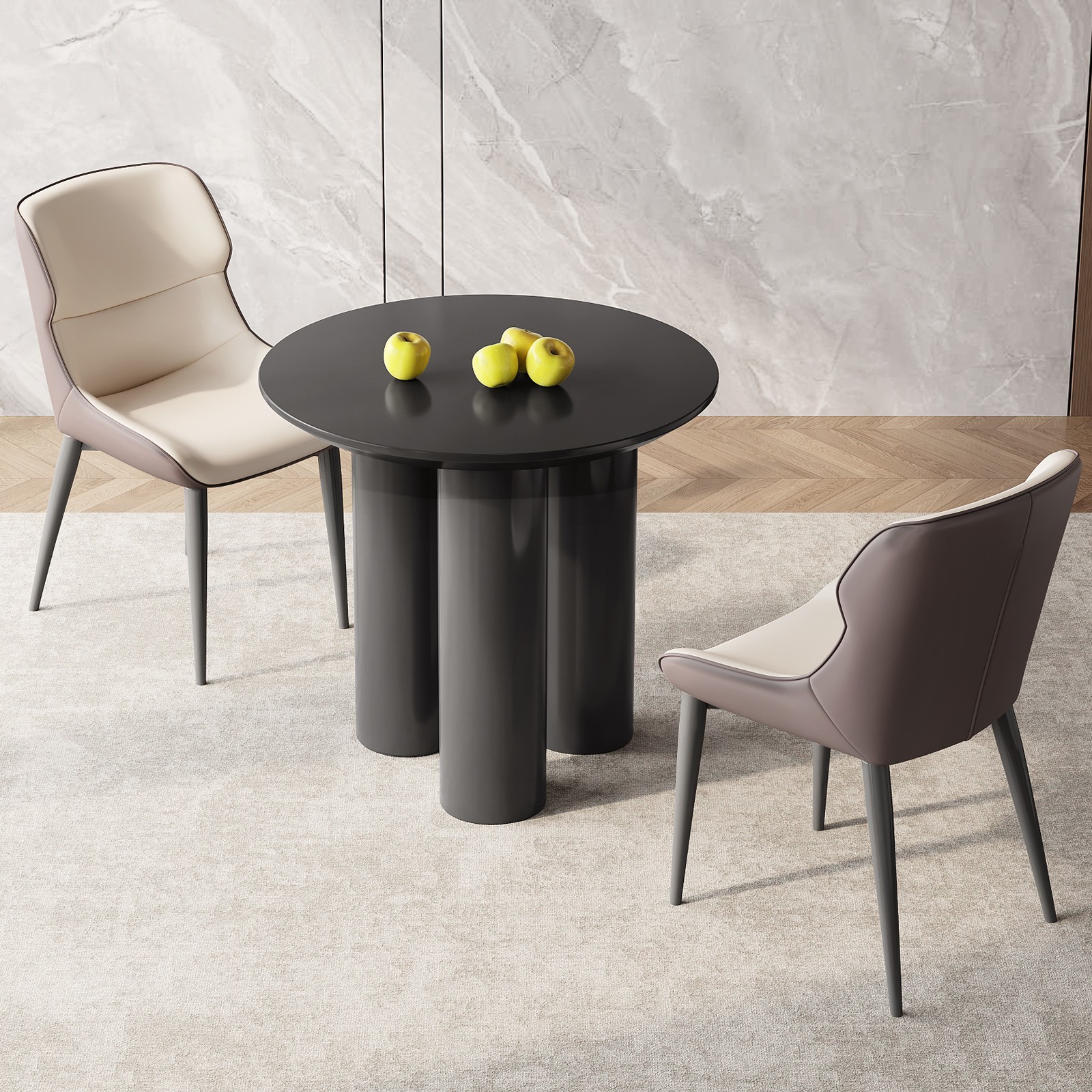 30" Round Dining Table Black Modern Kitchen Table Small Dining Room Table for 2