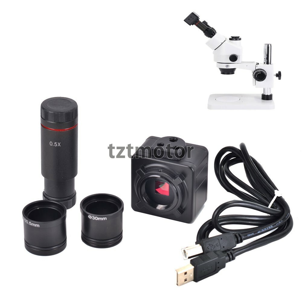 5MP USB Microscope Camera Digital Electronic Eyepiece 0.5X C-Mount Adapter Kit