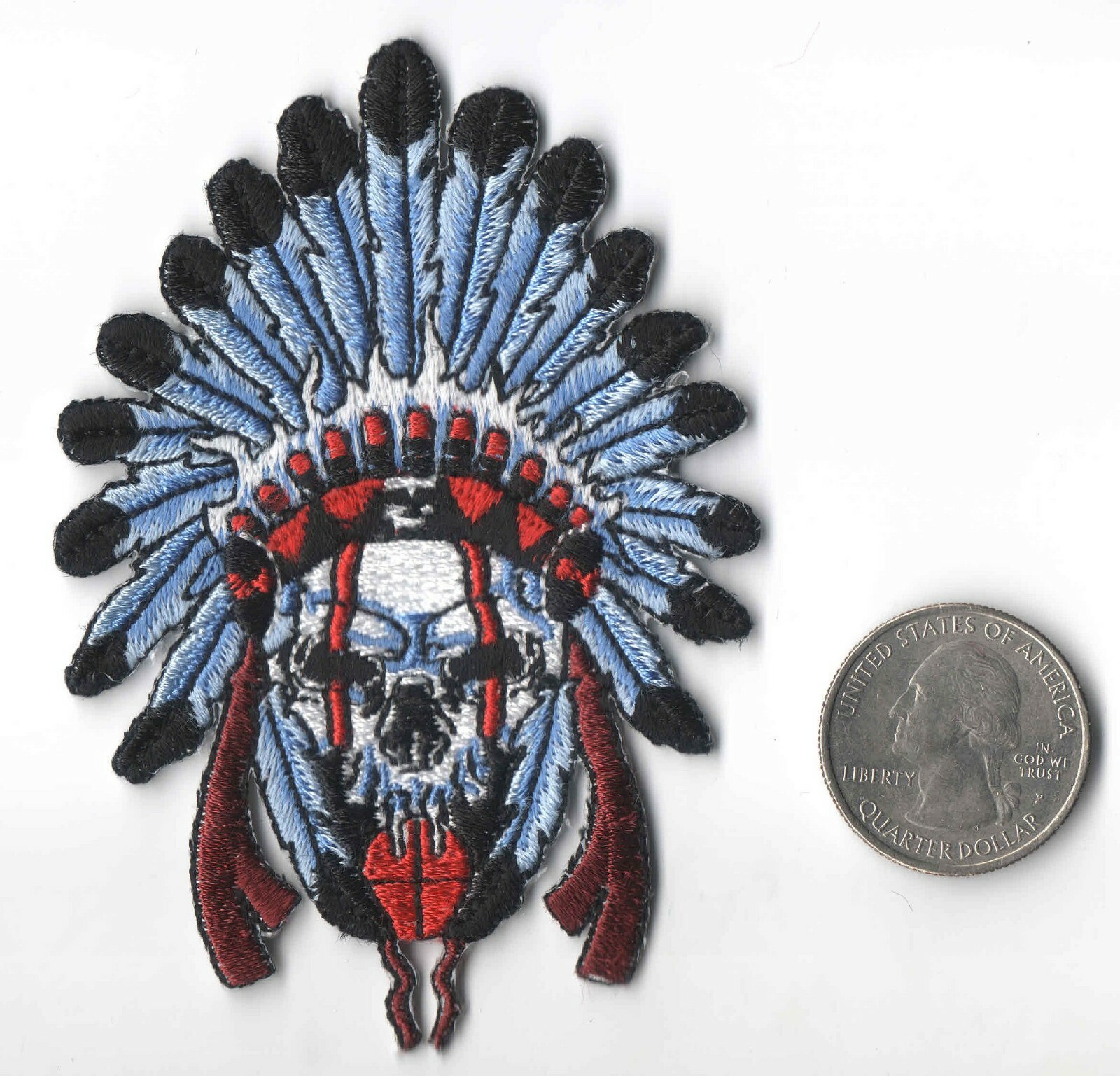 War Cry Chief Skull & Headdress Iron On Sew On Embroidered Patch 2 1/2"x 3 1/2"