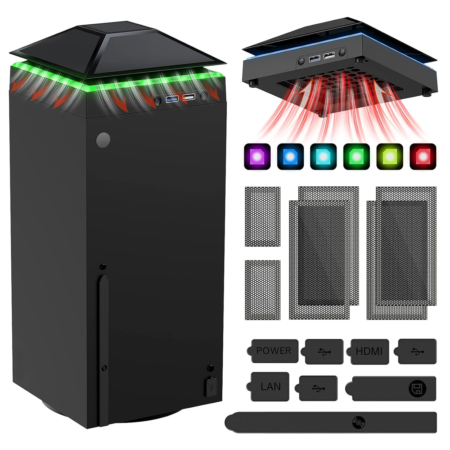 Cooling Fan Dust Proof for Xbox Series X Console with Colorful Light Strip,Dust