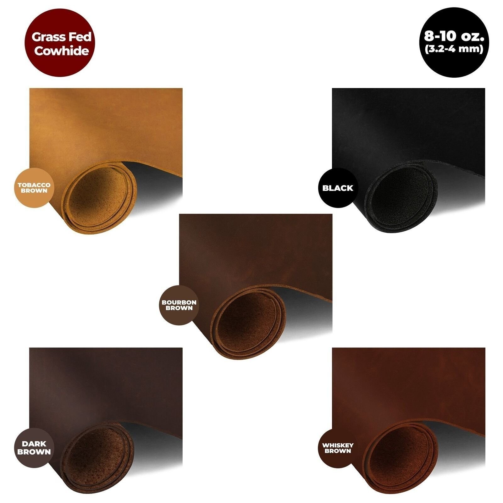 ELW 8-10 oz. (3-4mm) Thick Pre-Cut Piece Full Grain Leather Grass Fed CowHides