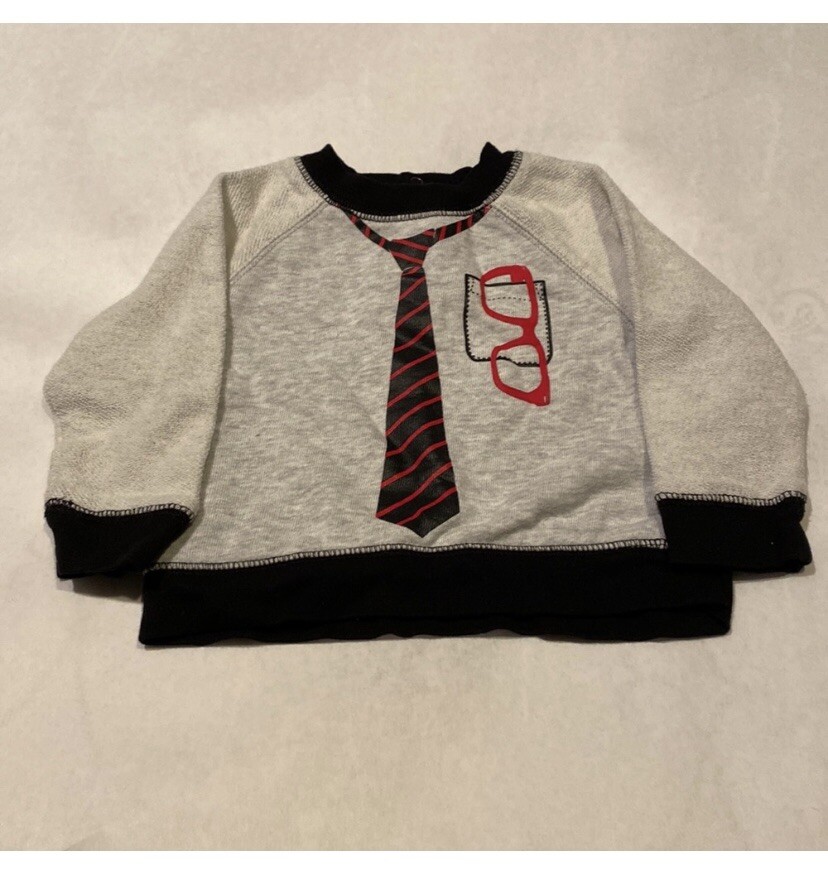 Old Navy Long Sleeve Tie/Glasses Top- Size 6-12 mon