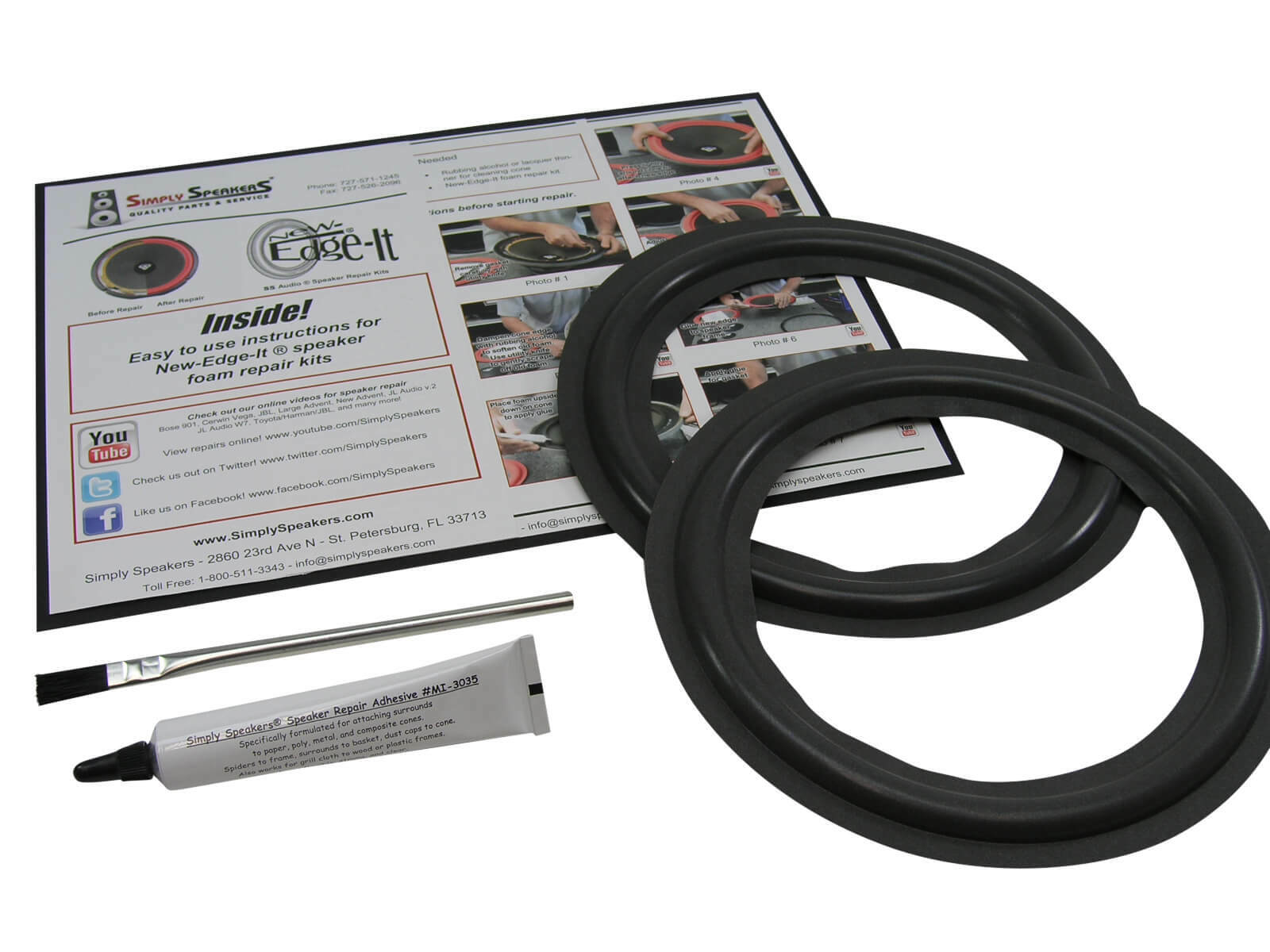 8" Foam Speaker Repair Kit OD: 7.6875" fits 5.9375" Cone FSK-880 (PAIR)