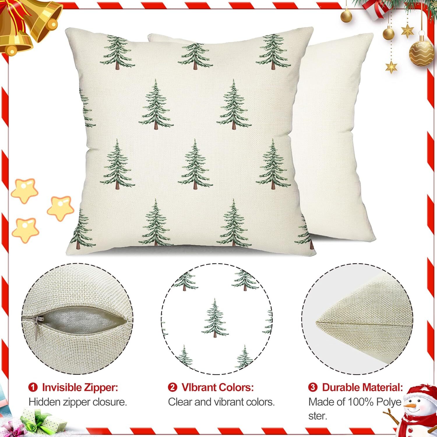 Christmas pillowcase 18x18 inch set of 2 white pillow cases