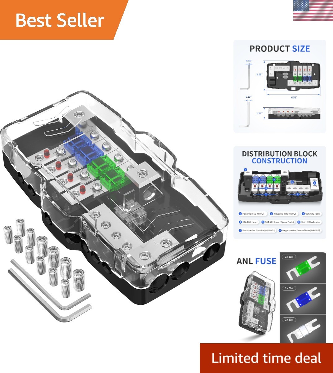 12V 4-Way MIDI Mini-ANL Fuse Block for Optimal Car Audio Protection