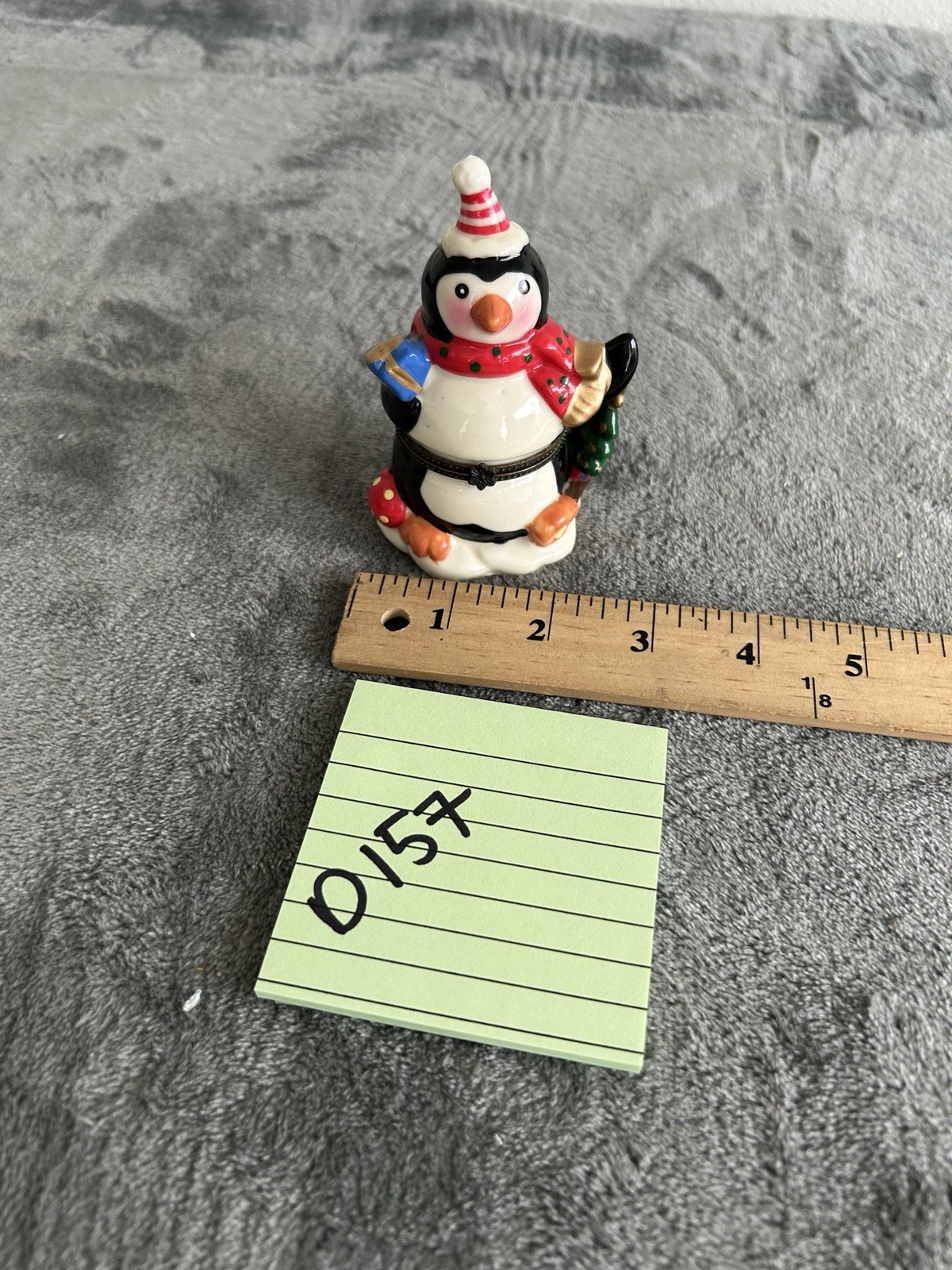 Penguin ceramic Christmas hinged trinket box 4”