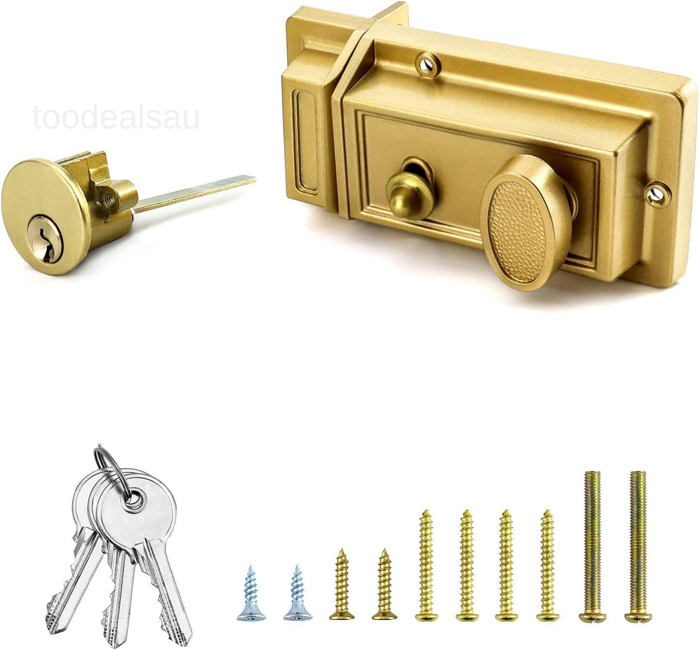 Night Latch Deadbolt Rim Lock with Key Gold Finish Antique Style