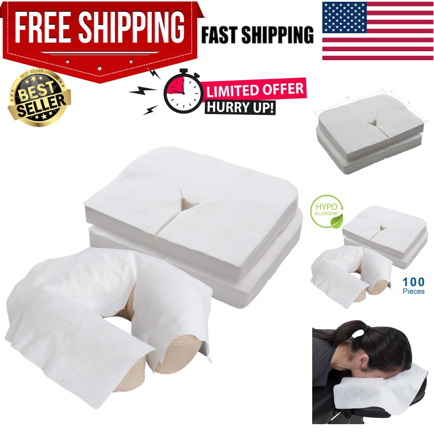 Luxurious Disposable Headrest Covers for Massage Tables - 100 Pack, Soft & Safe