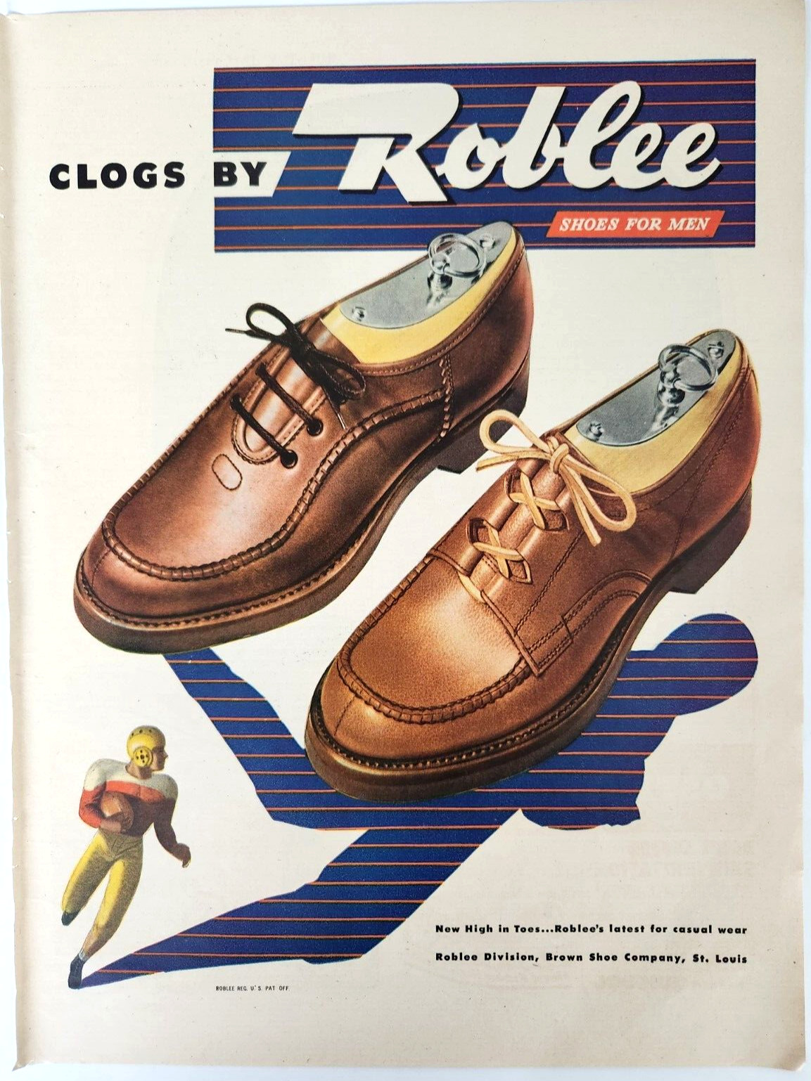 Football Player Roblee Clogs Shoe Co Vintage 1946 Clothing Ad Mens Fashion