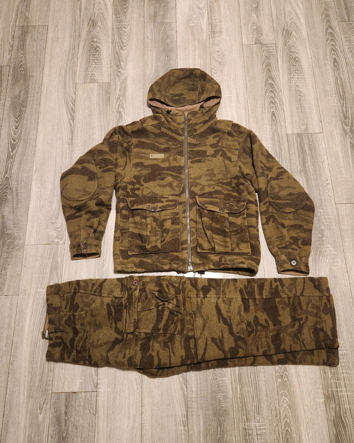 VTG Columbia Gallatin Range Wool Camo Hunting Jacket Med Button Up Pants 36x30