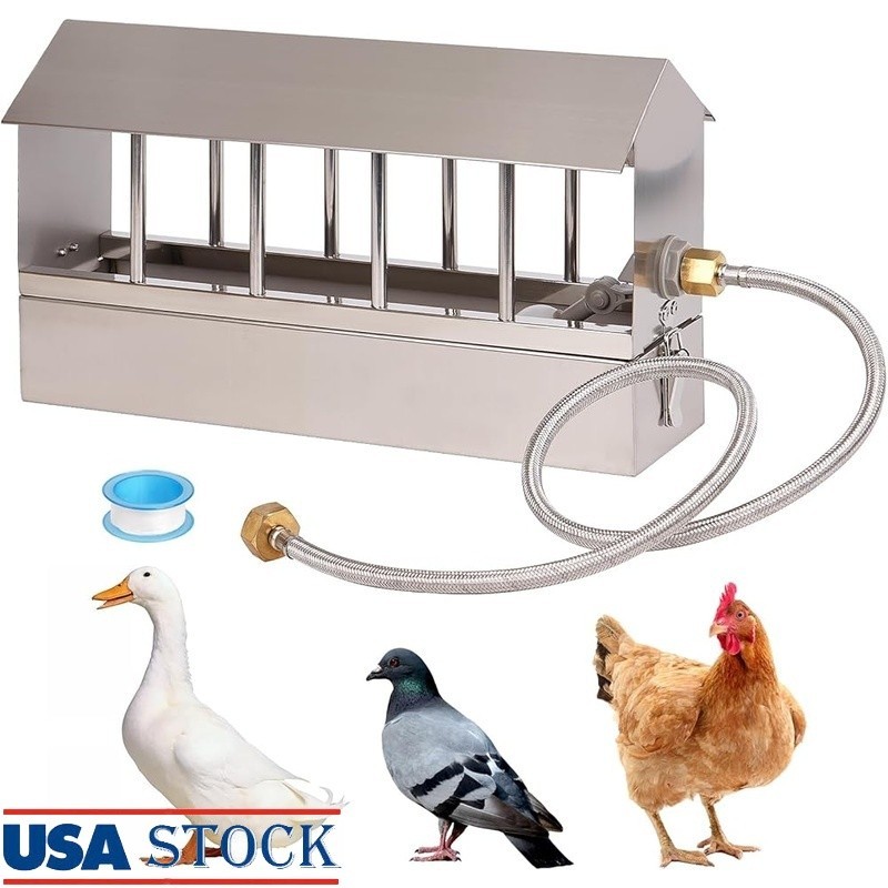 Automatic Stainless Steel Chicken Waterer 10 Drinking Windows Poultry Feeder New