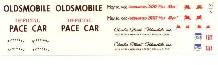 Fred Cady 214 60 Oldsmobile Indianapolis 500 1/25 Pace Car waterslide decal
