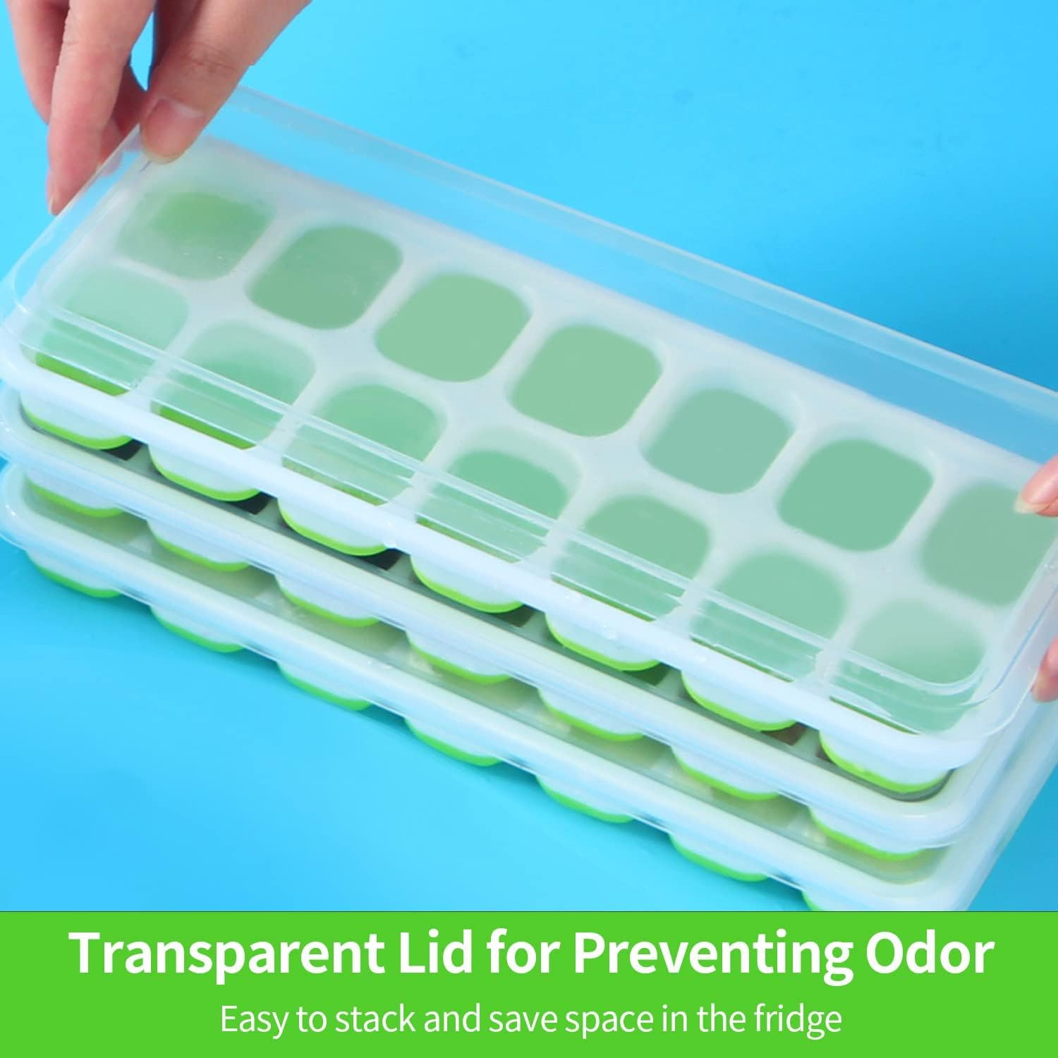 Silicone Ice Cube Trays Reusable Molds Spill-Resistant Removable Lid 3 Pack