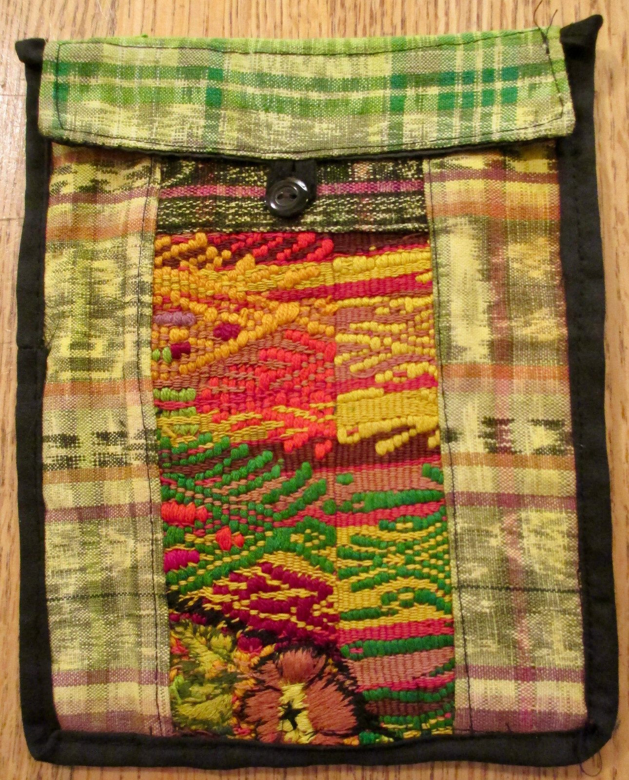 Yellow Passport Holder w/ Cord Guatemala Hand Made Huipil Wallet Cross Body 014