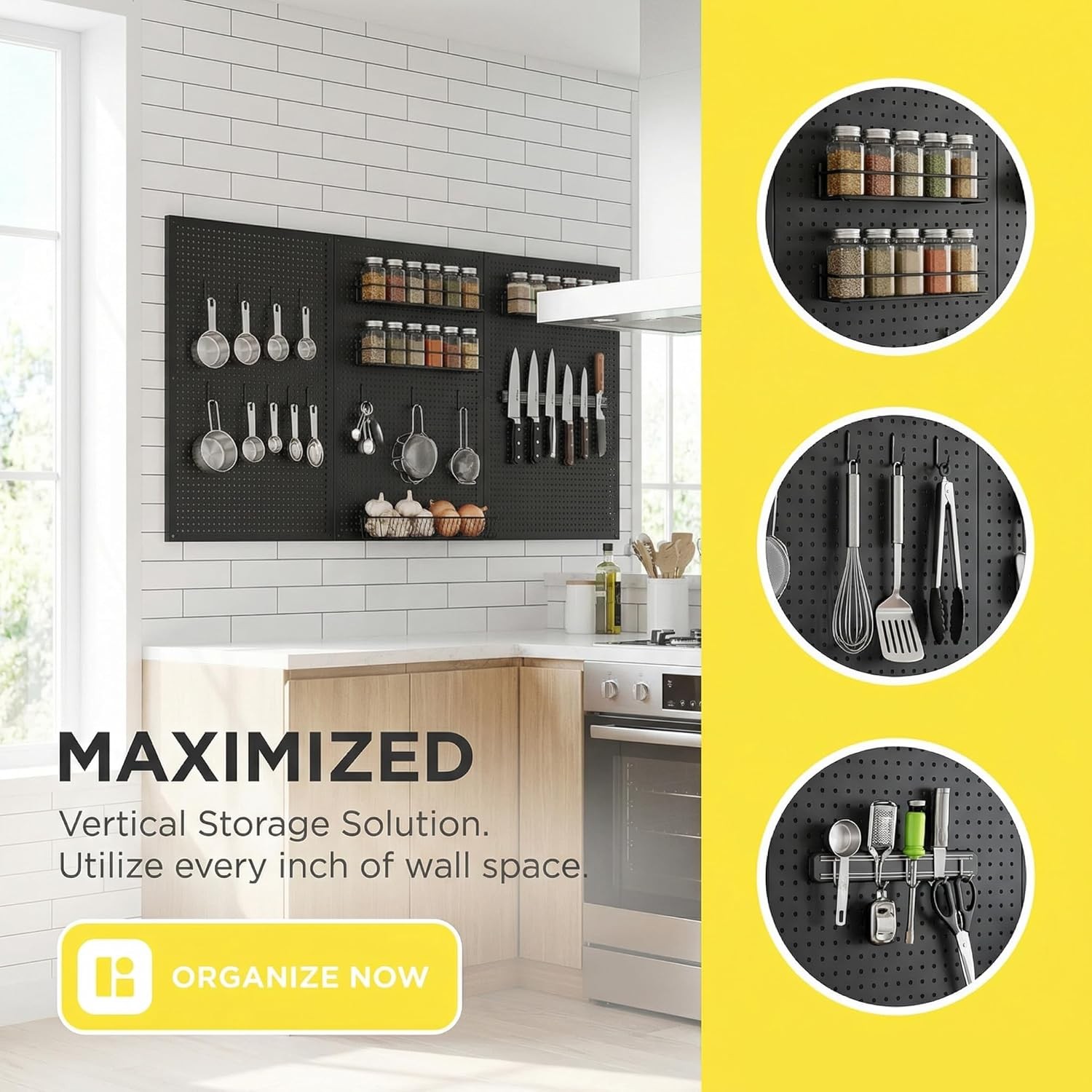 Metal Pegboard Wall Organizer Kit 36x20 with Hooks