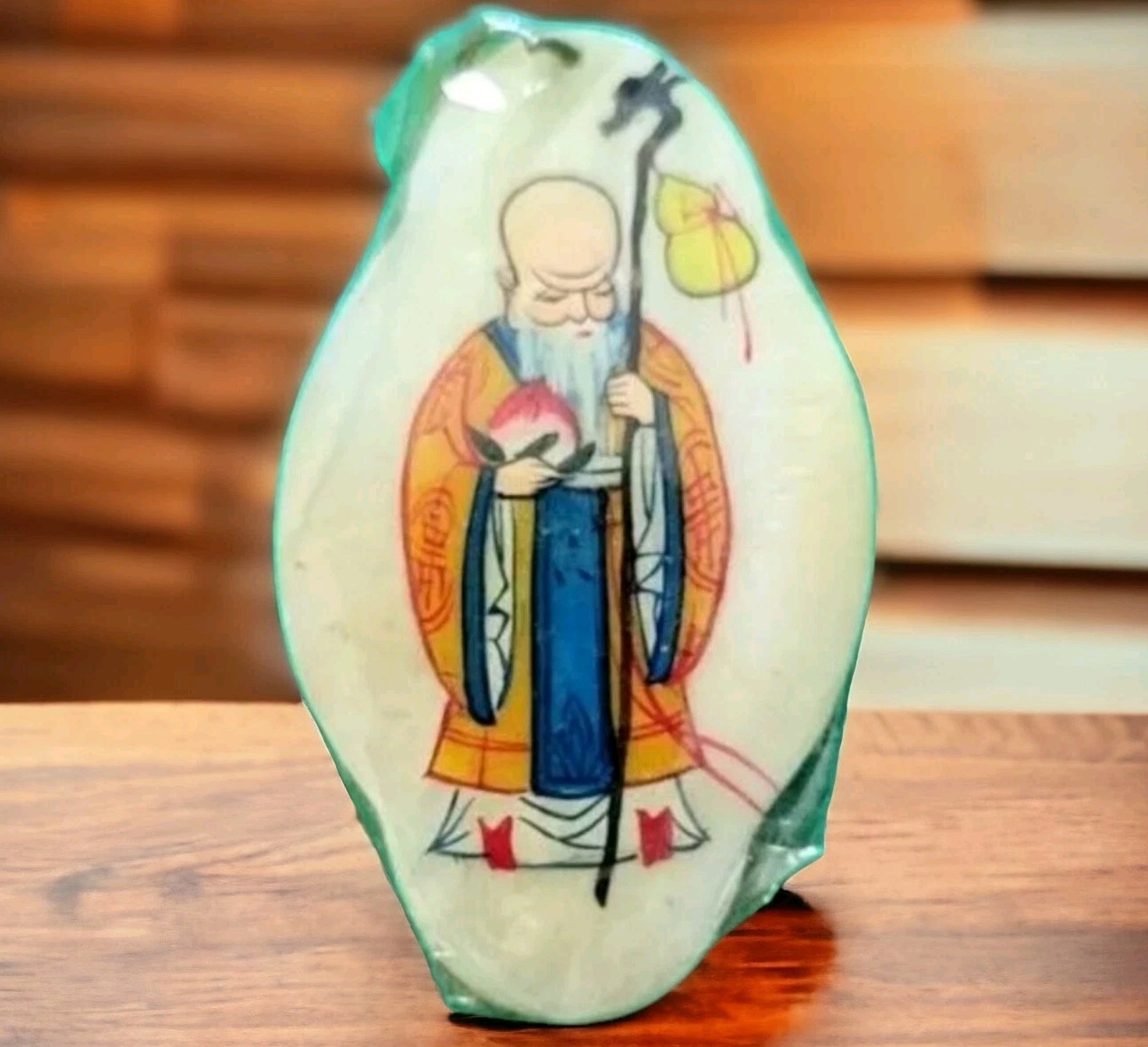 Hand Painted Natural Shell Delicate Asian Figurine Charm Vintage