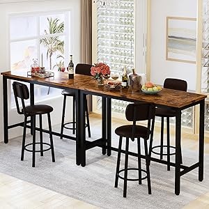 Industrial Pub Height Table with 2 PU Upholstered Stools,3-Piece Kitchen Table