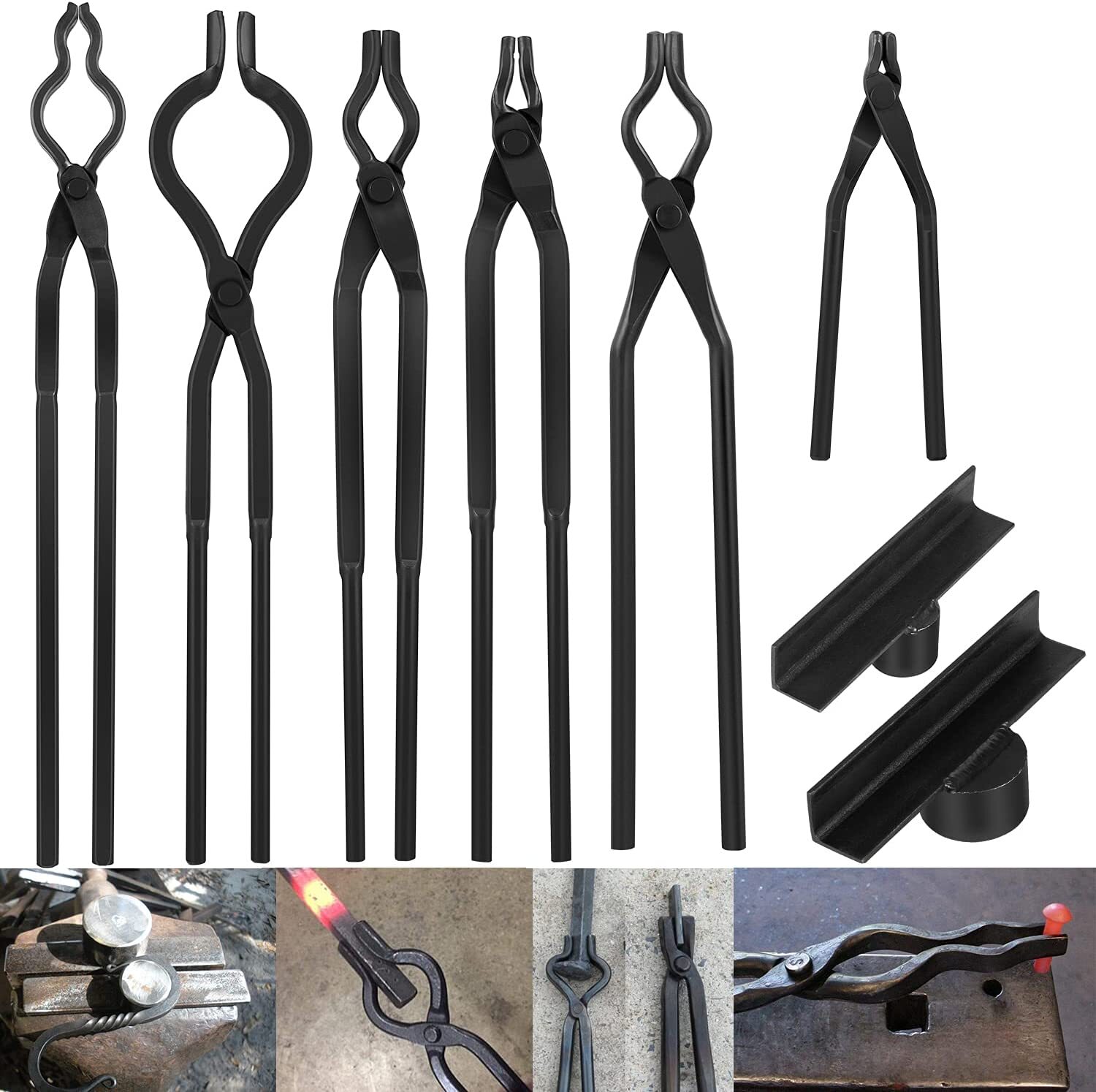 8Pcs Blacksmith Tongs Expert Replacement Tongs/Blacksmith Starter Tool Hook Jig