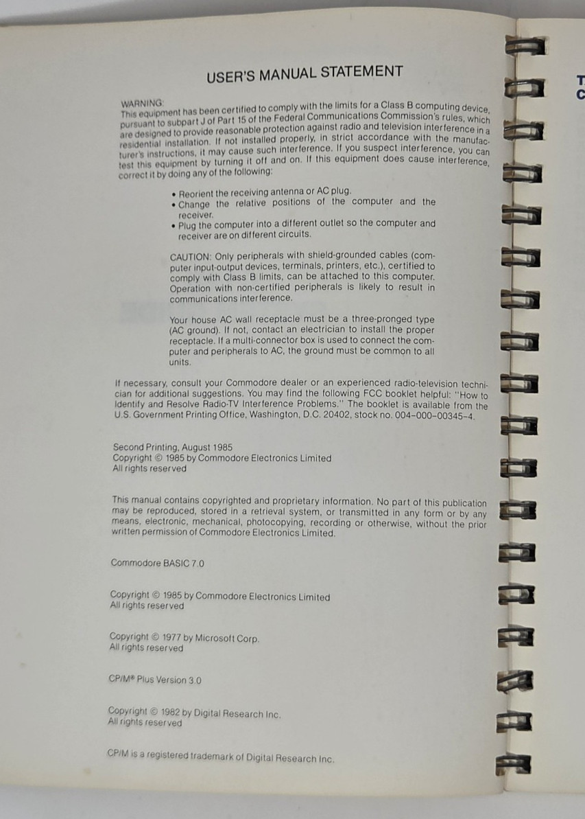 Commodore 128 Personal Computer System Guide 1985 Manual CBM Good Condition