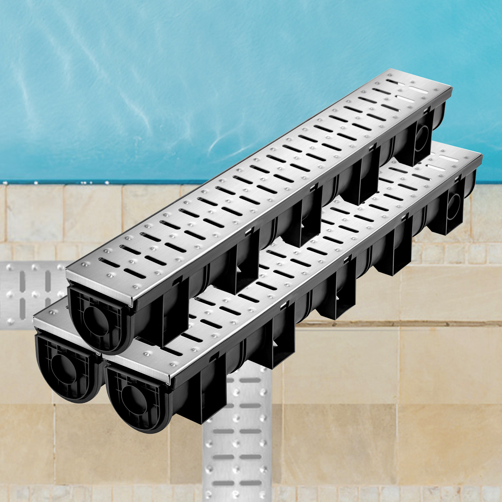 Uimoso Driveway Trench Channel Drain Metal Grate Drainage Kit 5.8" x 5.2" 3 Pack