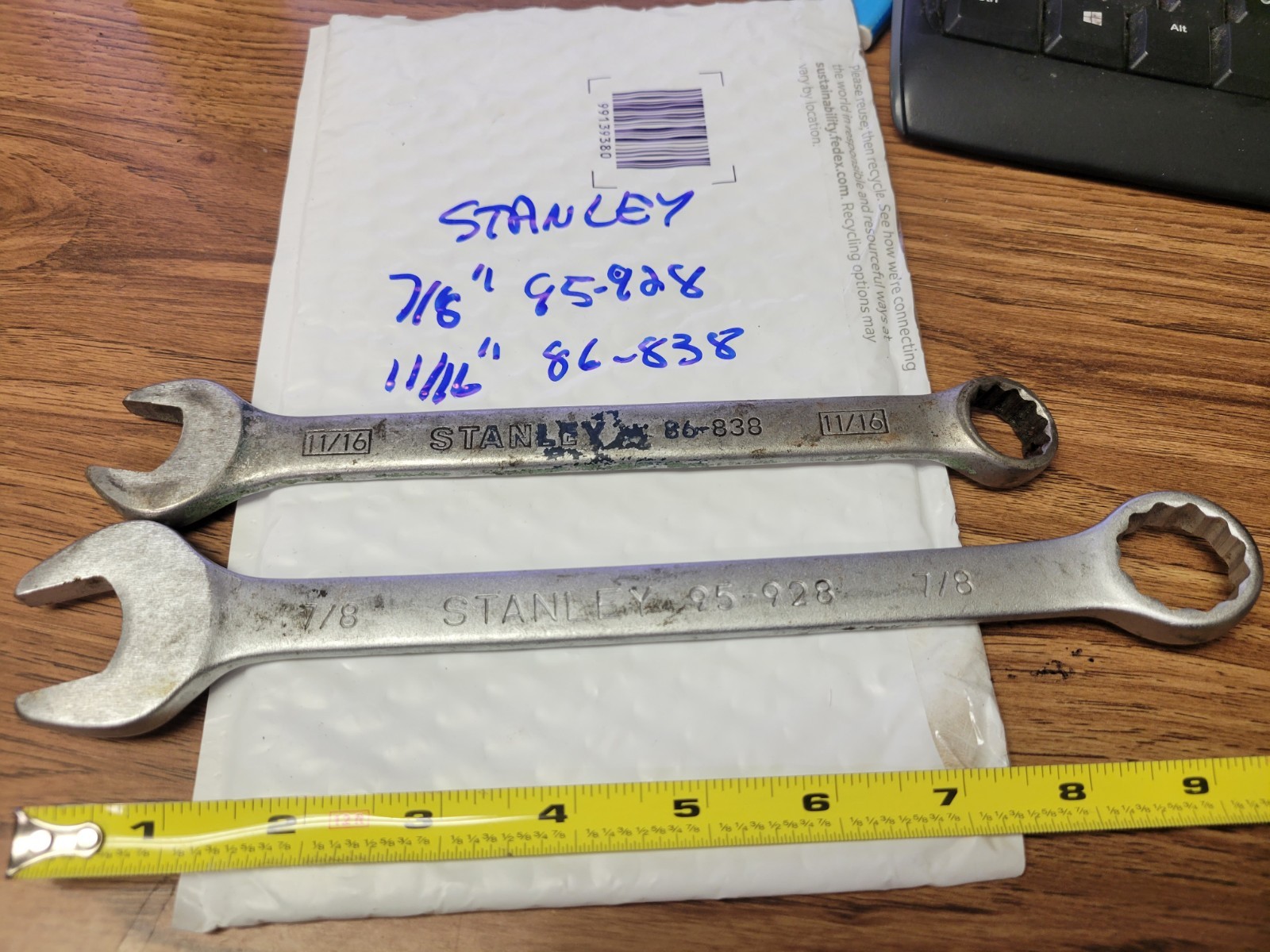 2 EA STANLEY  COMBO WRENCHES  7/8" 95-928 & 11/16" 86-838- GREAT BUY  & SHAPE