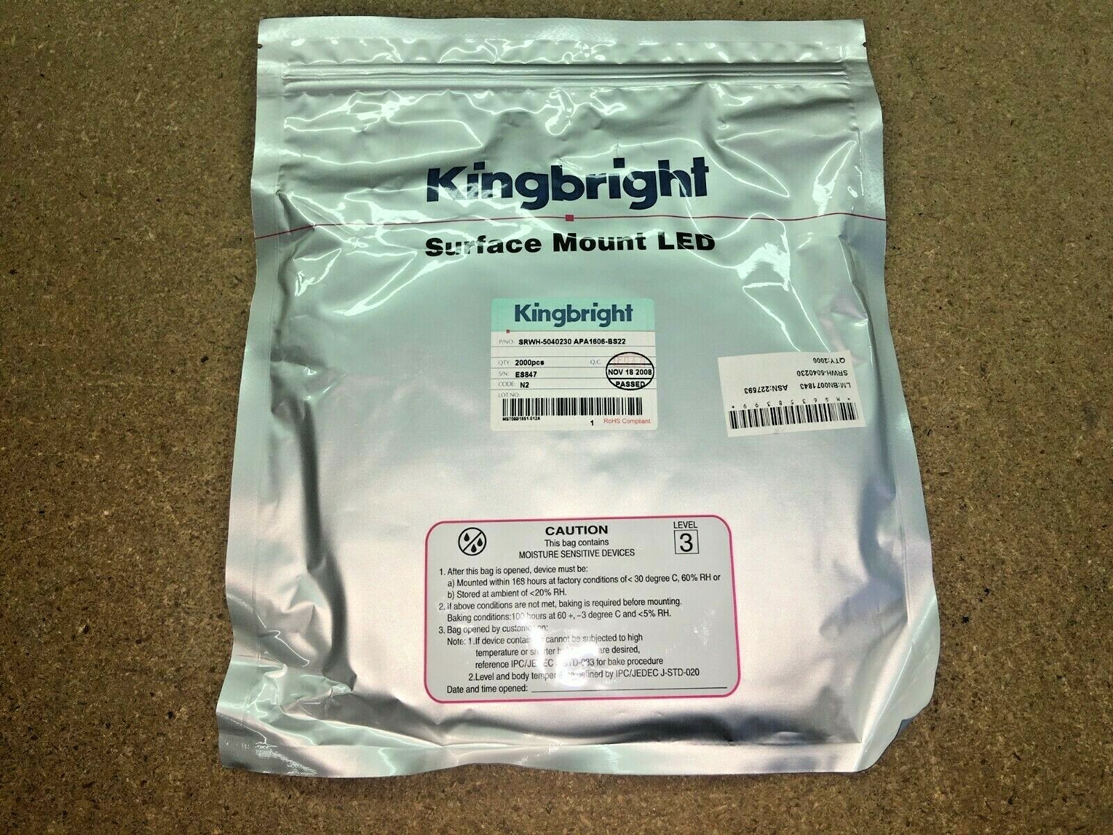 (500 PIECE LOT) APA1606-BS22, KINGBRIGHT LED, YELLOW, 585nm, SUPER BRIGHT