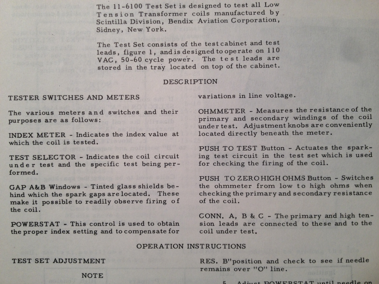 Bendix 11-6100 Test Set Operating, Calibration & Repair Instructions