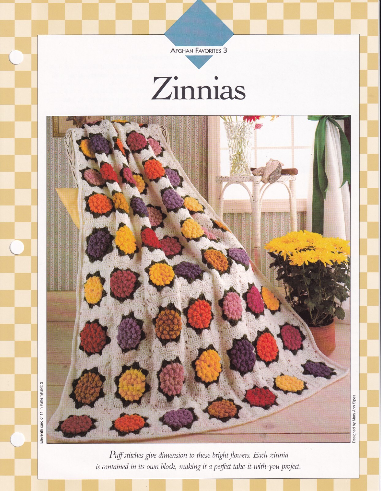 Afghan Crochet Pattern Instructions ZINNIAS Puff Stitch Blocks
