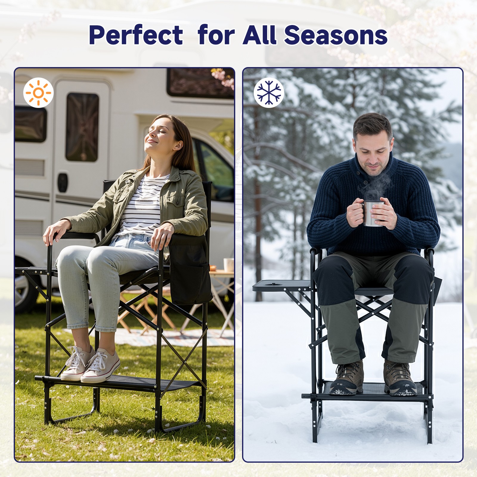 Heated Directors Chair - 3 Temperature Levels & Tall Camping Design