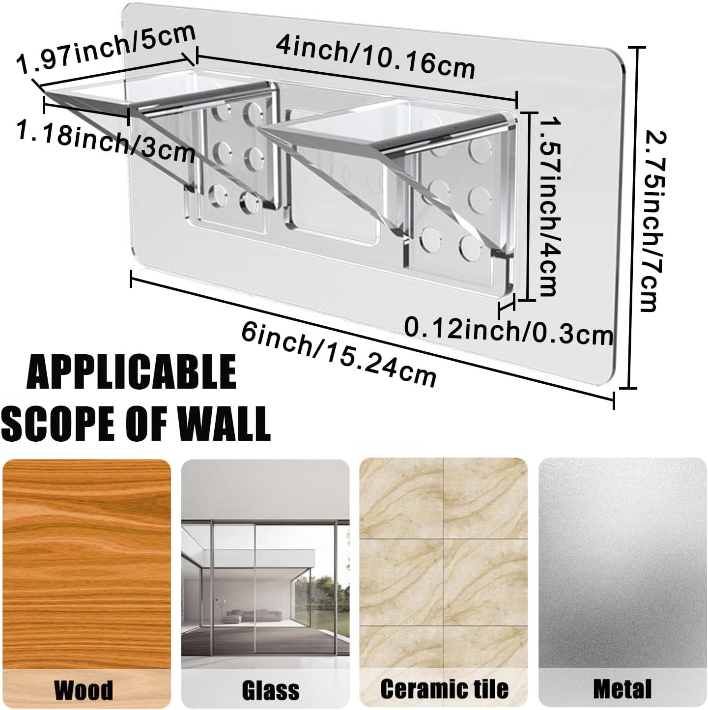 12-Pack Heavy-Duty Adhesive Shelf Brackets Large Double Row No-Drill Wall