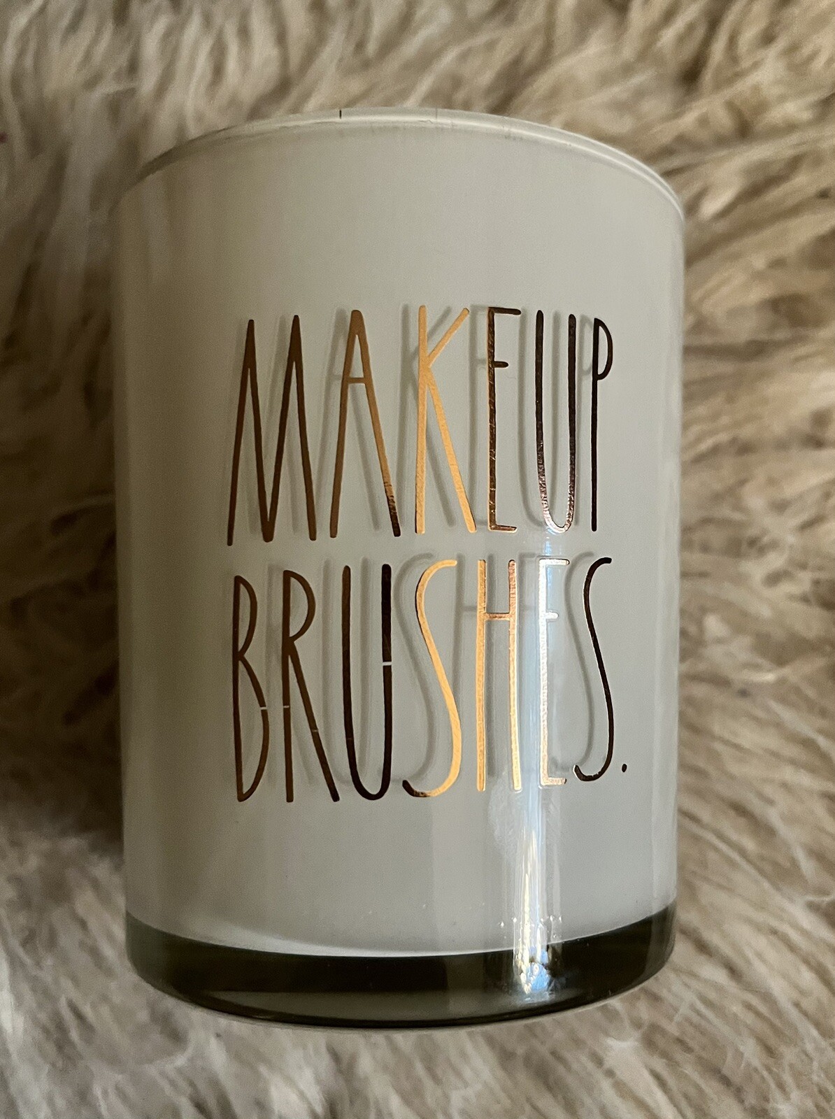 Rae Dunn Glass “Makeup Brushes” Holder, Gold Lettering, New