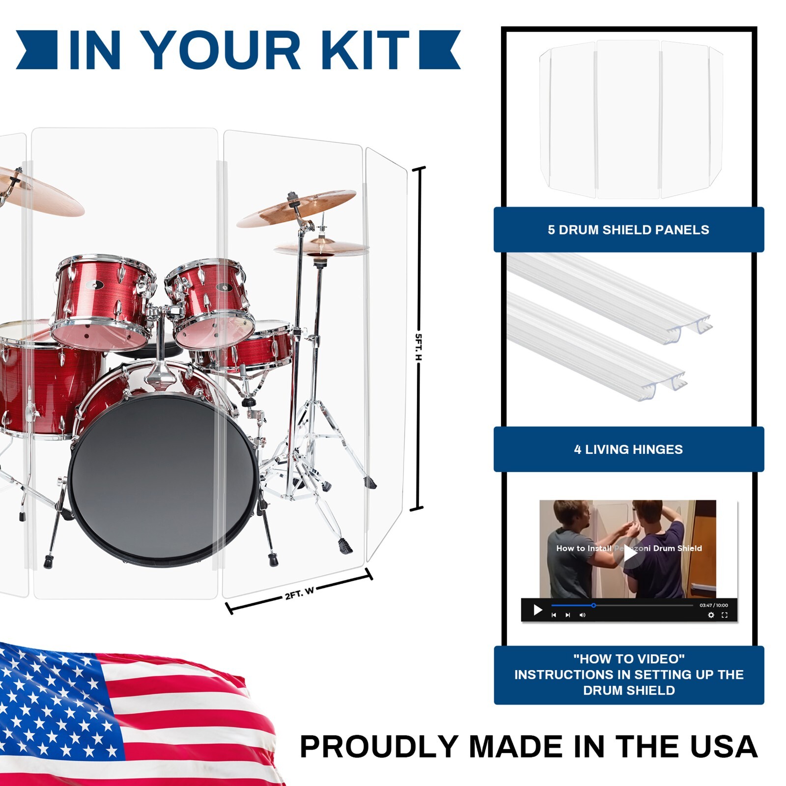 Drum Shield/Drum Screen Panels 5 Panels 2ftX5ft with Flexible Hinges