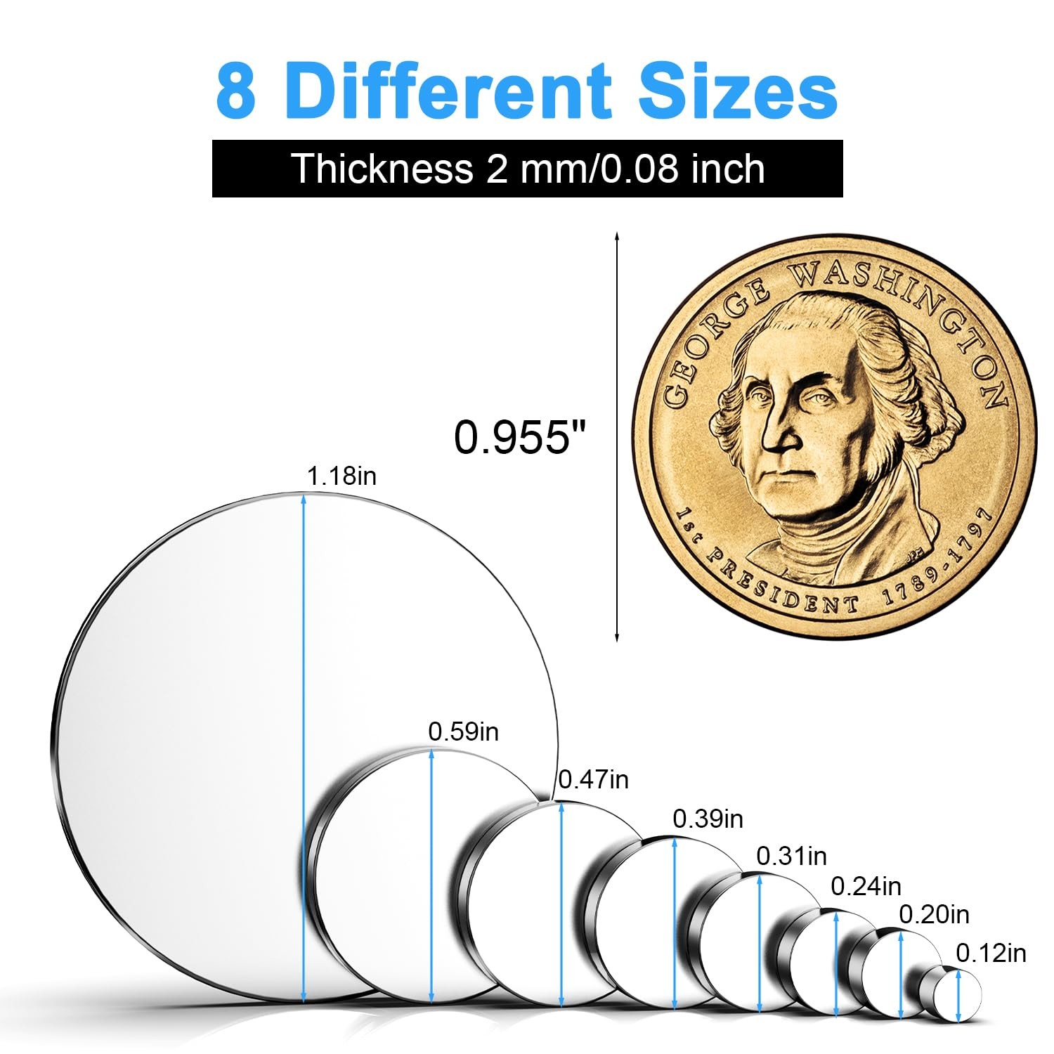 Magnets, Caturledas 600 Pack 8 Different Sizes Small Mix-8 Sizes, Silver