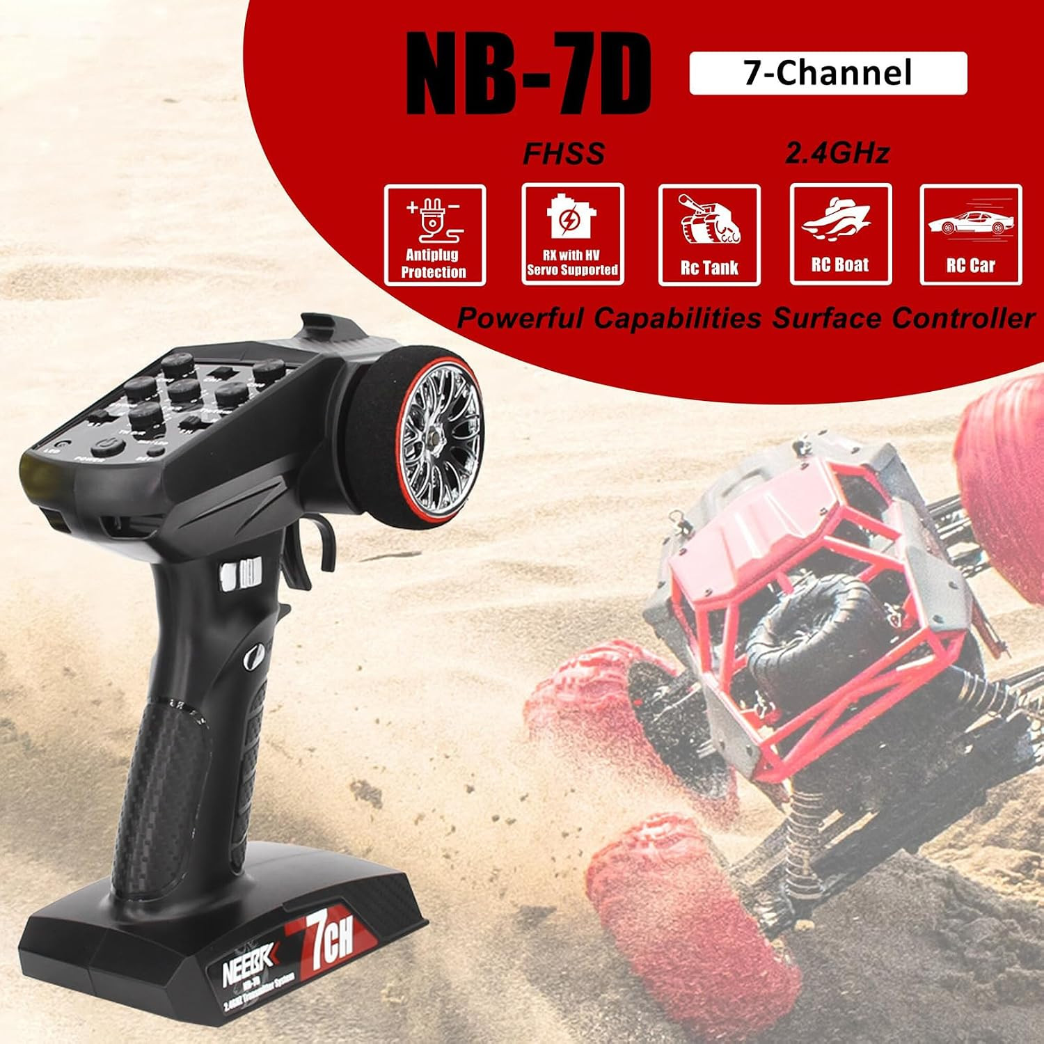 7 Channels RC Transmitter with Receiver Built-In Light Control System and 12LED