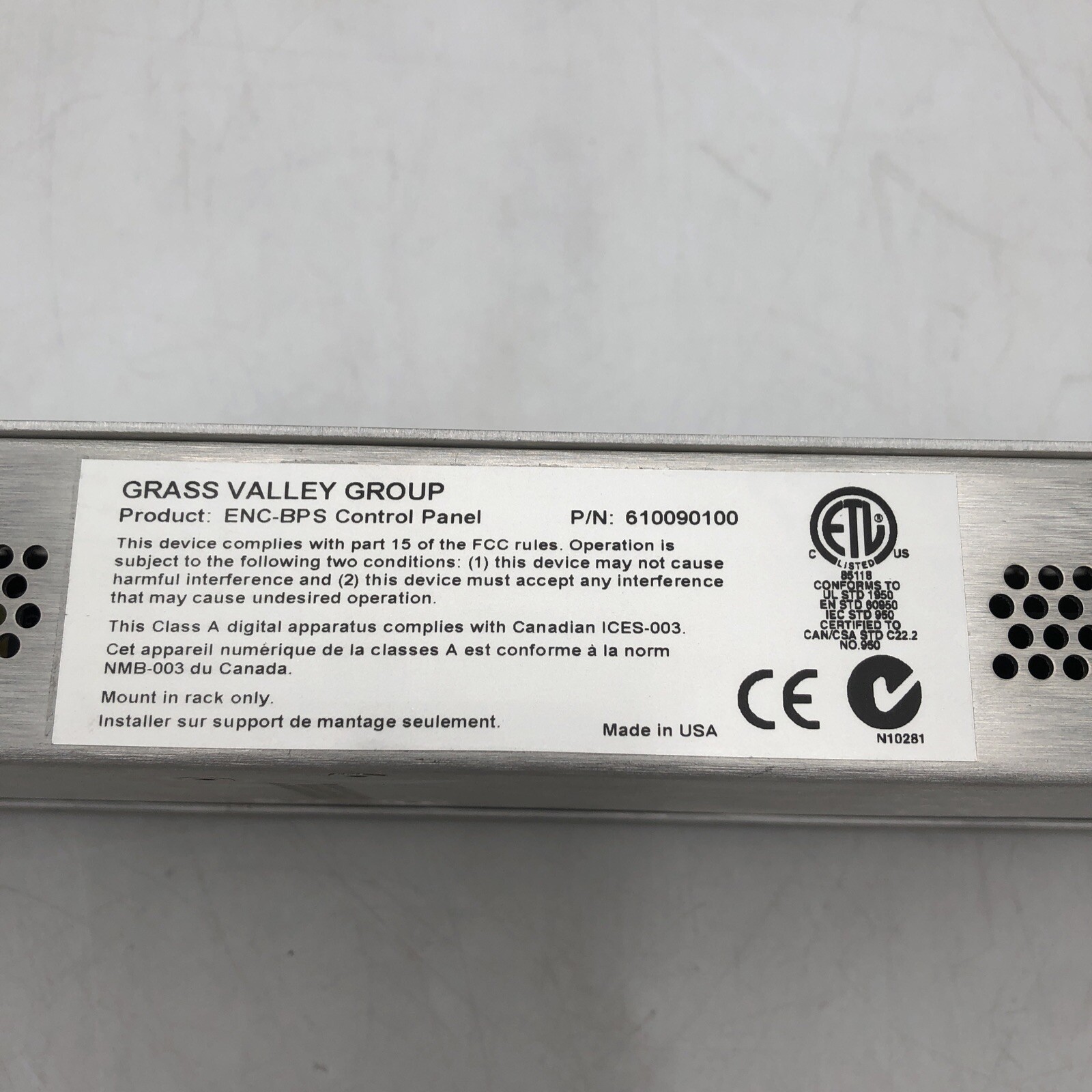 USED Grass Valley - Encore BPS Control Panel POWERS ON AS IS READ D